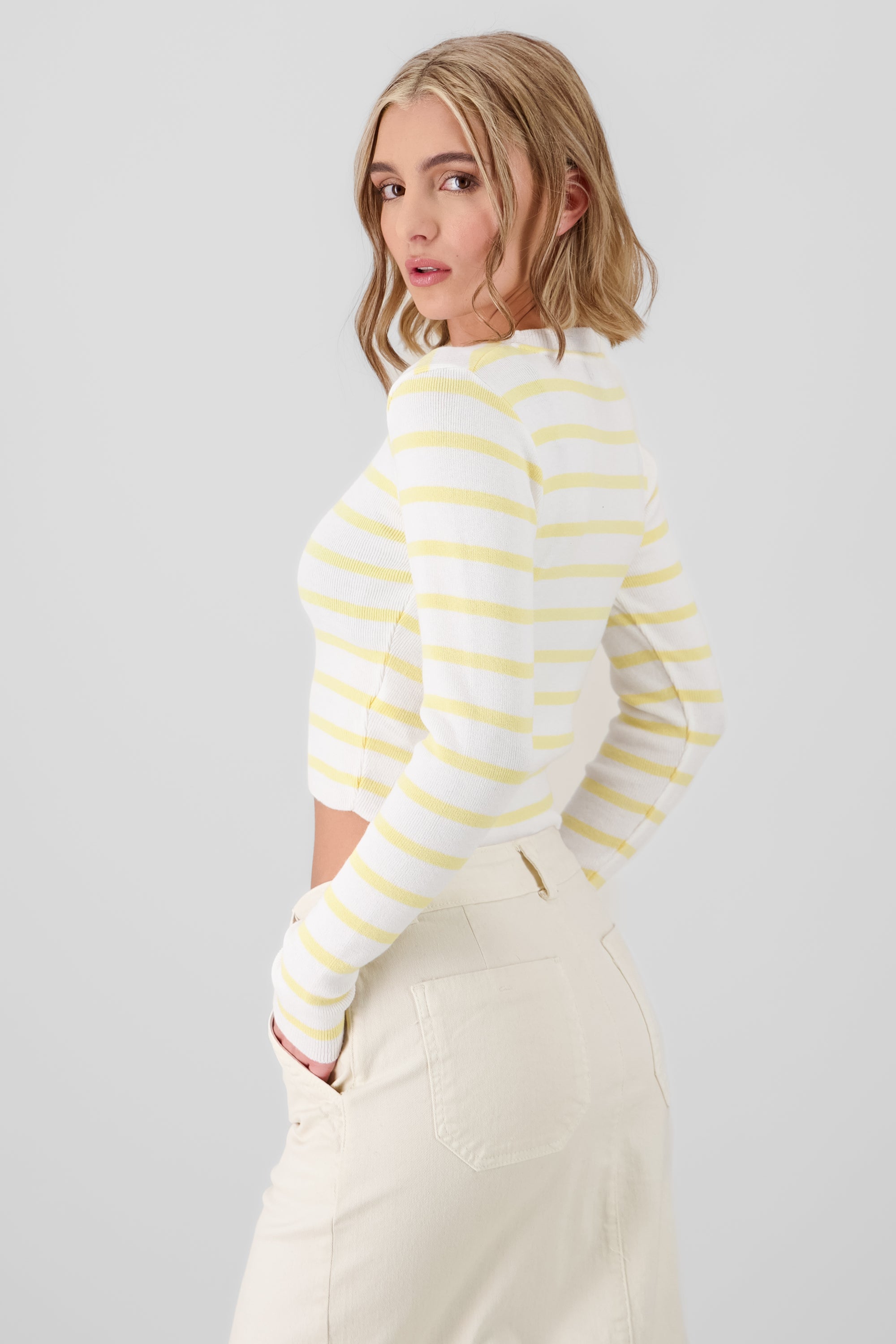 THin Striped Long sleeve Crop Top PASTEL YELLOW