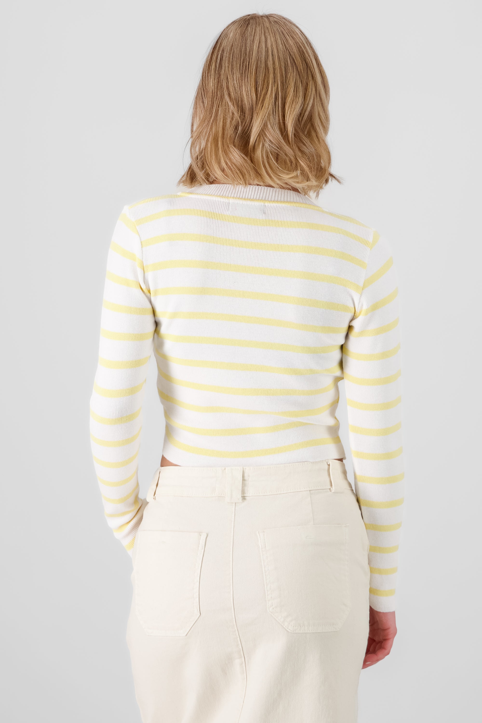 THin Striped Long sleeve Crop Top PASTEL YELLOW