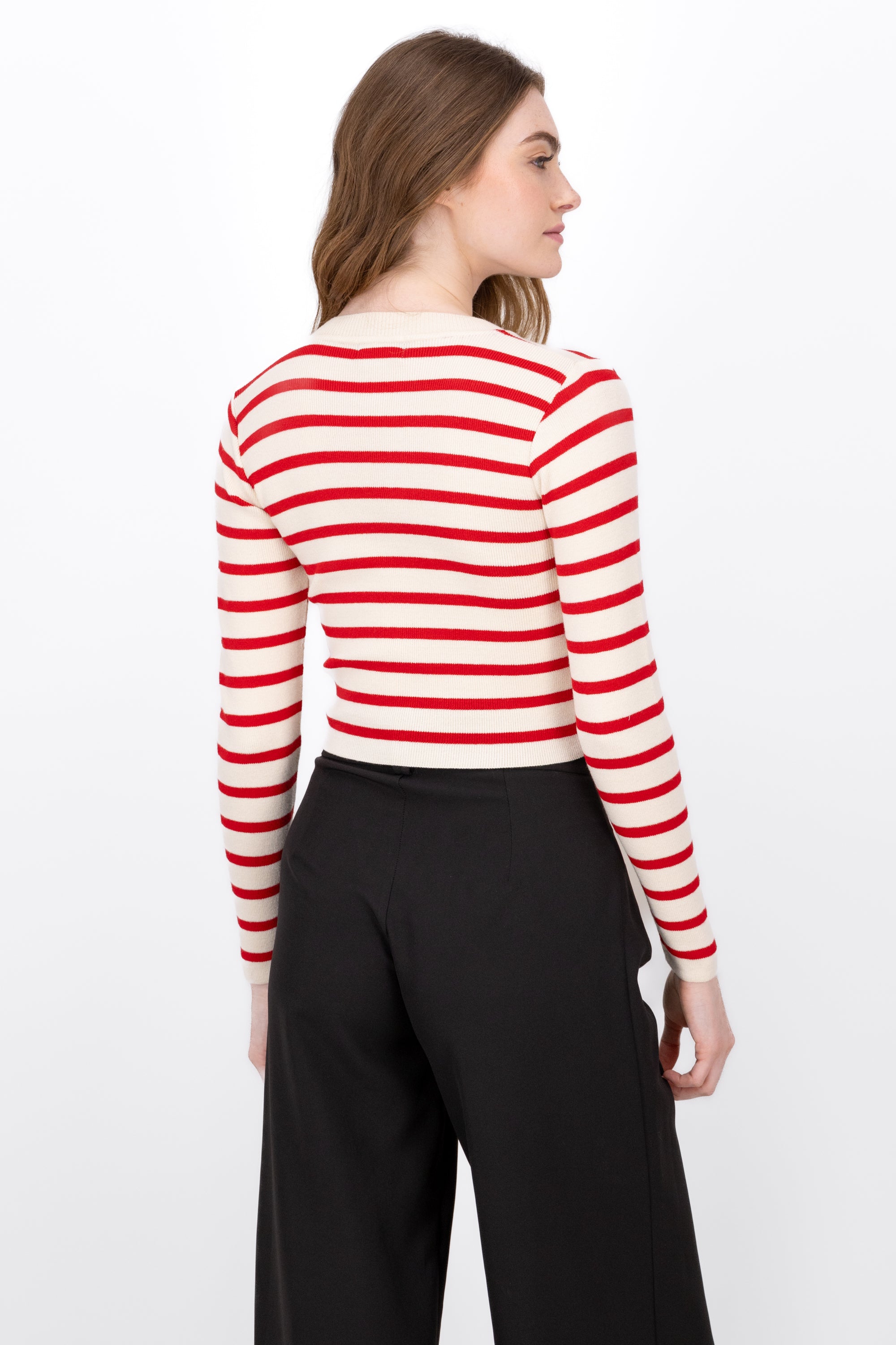 THin Striped Long sleeve Crop Top RED