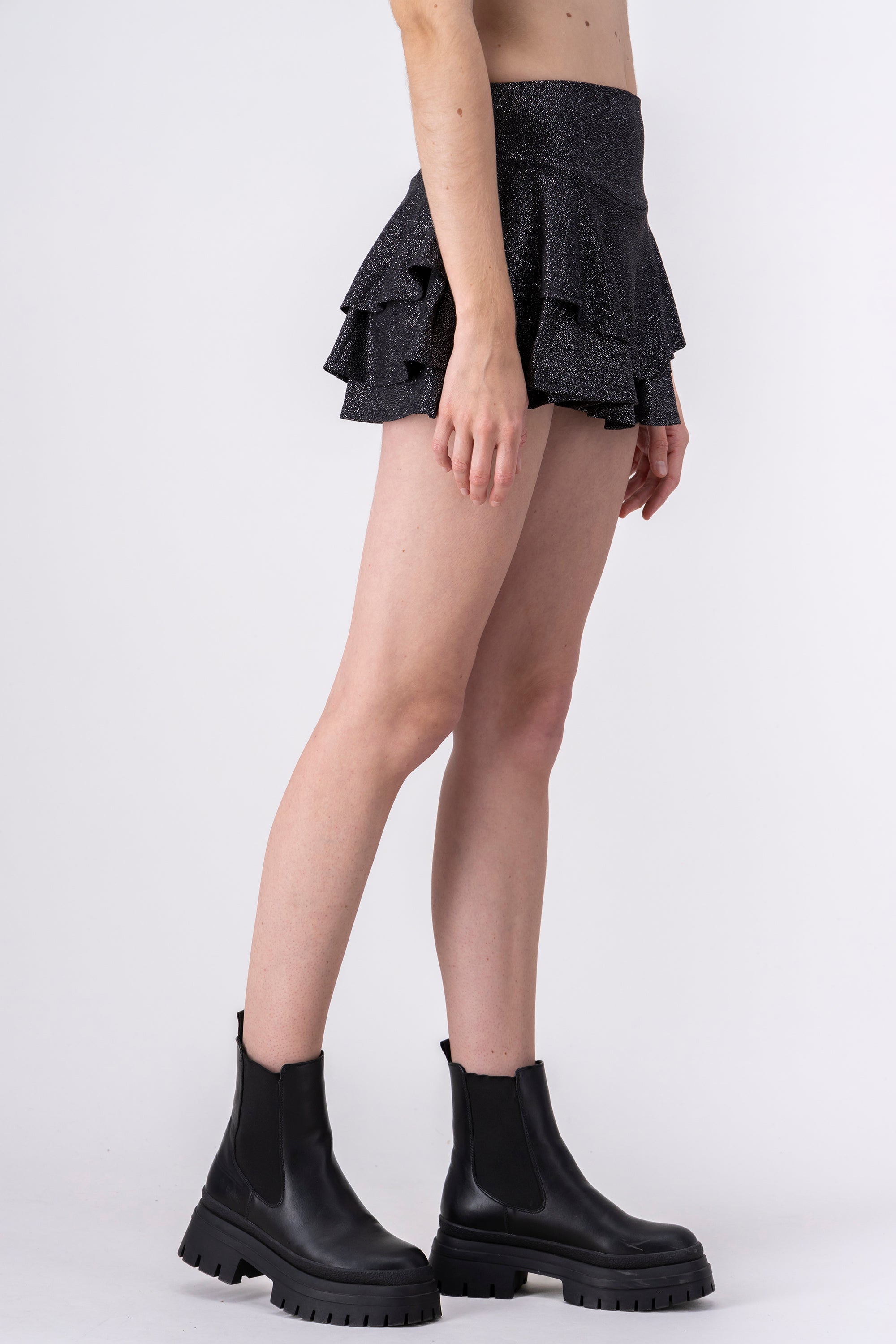 Lurex Wide Waist Short Skirt BLACK COMBO