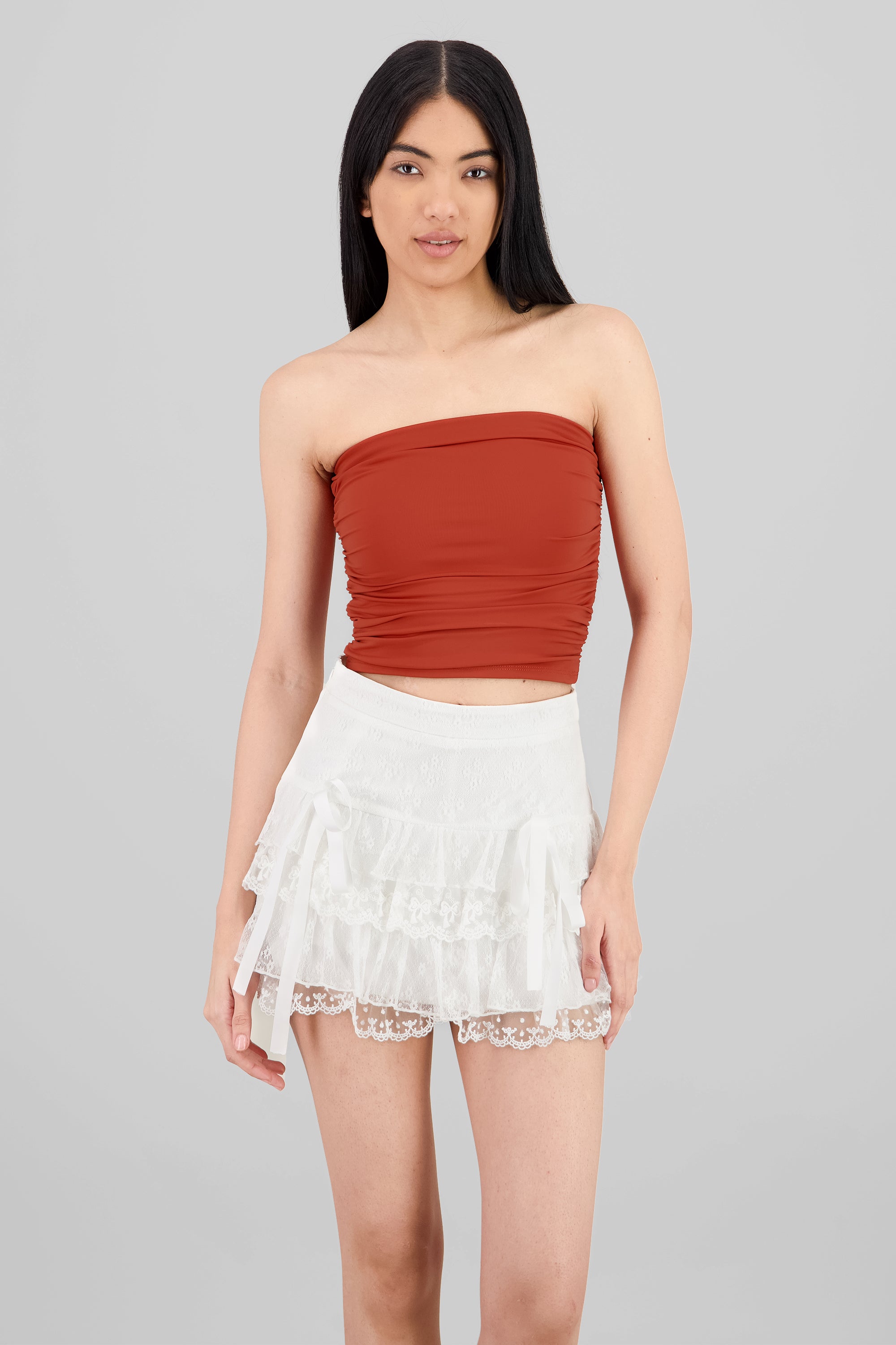 Drapped Strapless Tube Top BROWN