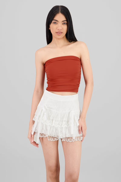 Drapped Strapless Tube Top BURGUNDY