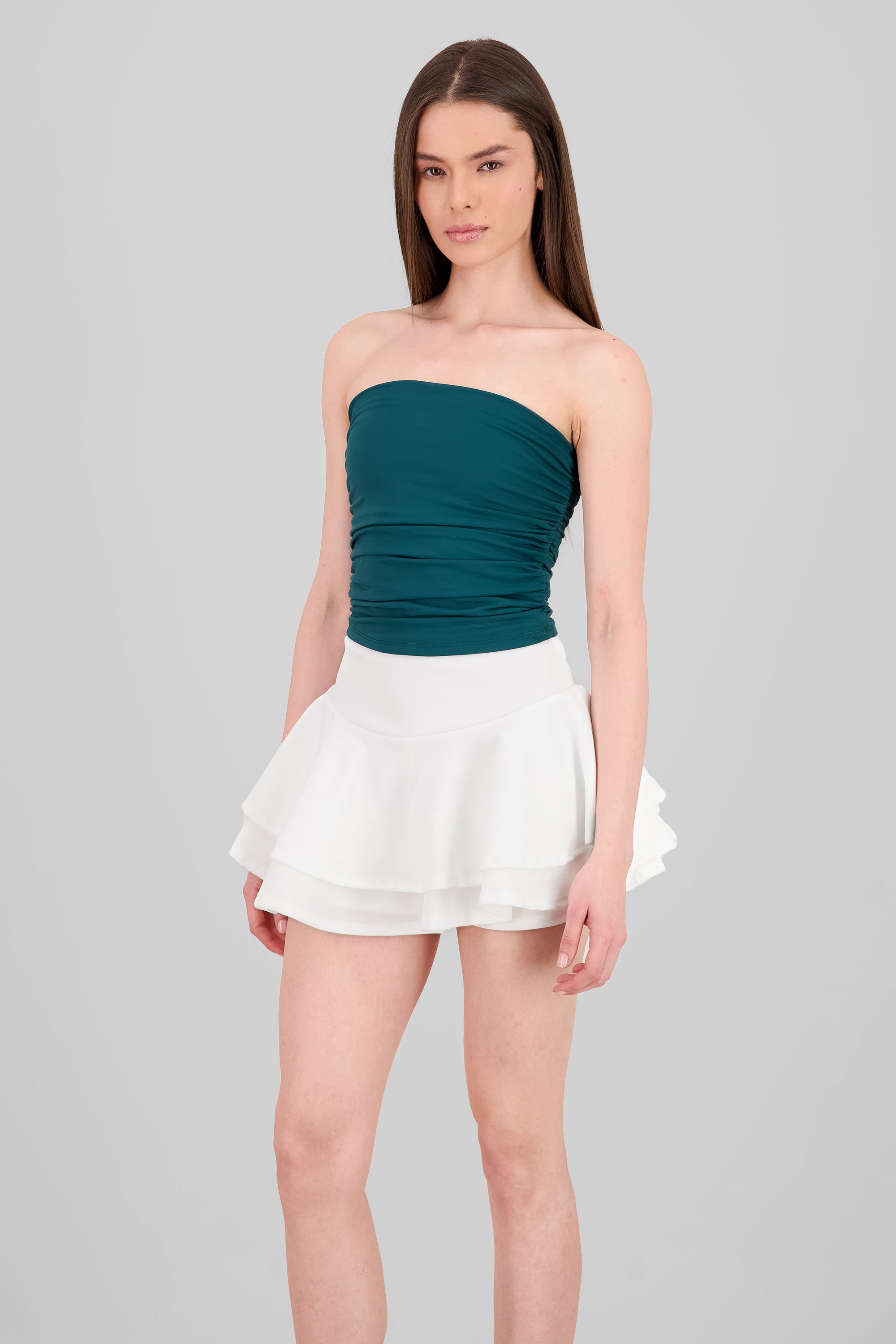 Drapped Strapless Tube Top HUNTER GREEN