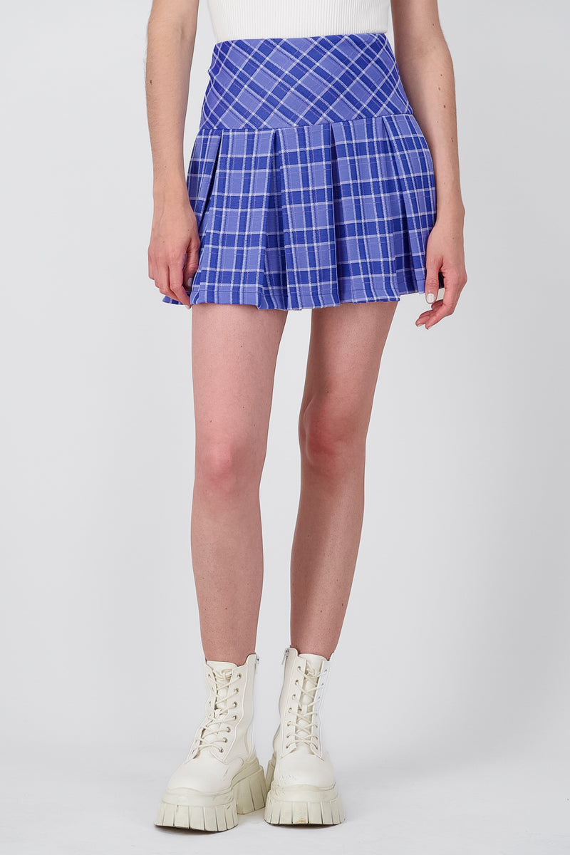 Checkered Pleated Mini Skirt BLUE COMBO