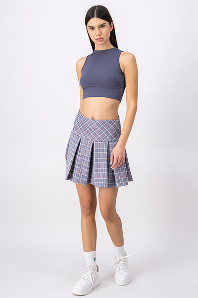 Checkered Pleated Mini Skirt WHITE COMBO