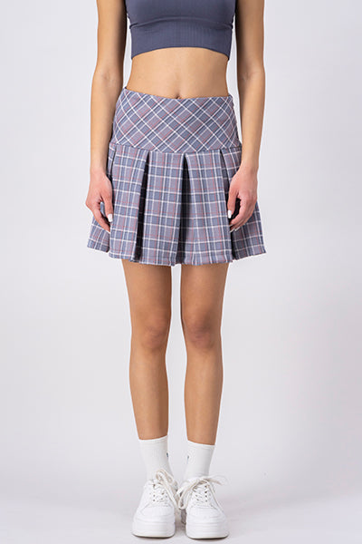 Checkered Pleated Mini Skirt WHITE COMBO