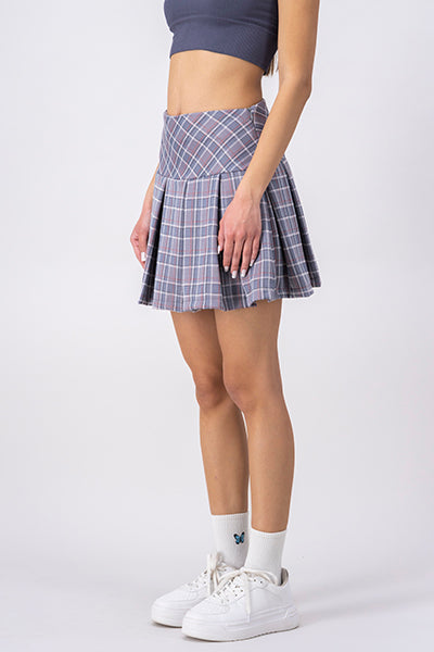 Checkered Pleated Mini Skirt WHITE COMBO