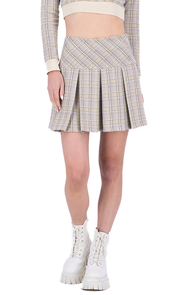 Checkered Pleated Mini Skirt GRAY COMBO