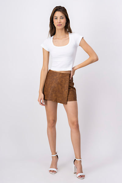 Faux Leather Mini Skirt BROWN