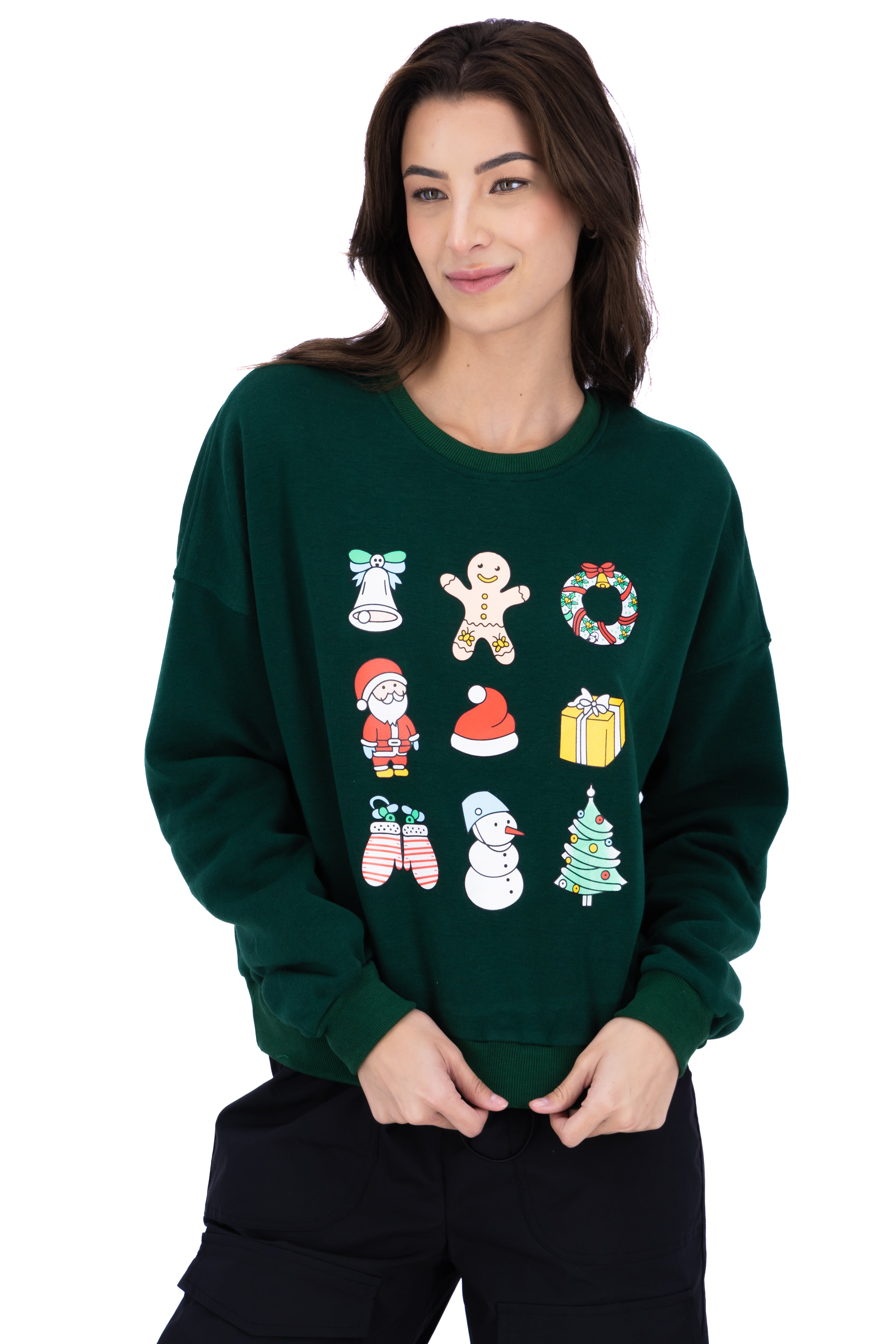 Off Shoulder Christmas Sweatshirt HUNTER GREEN