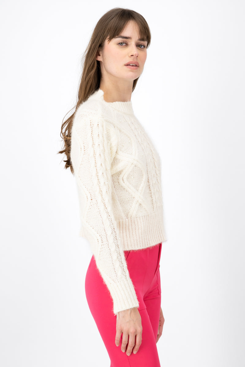 Woven Pearl Detailed Knitted Sweater WHITE