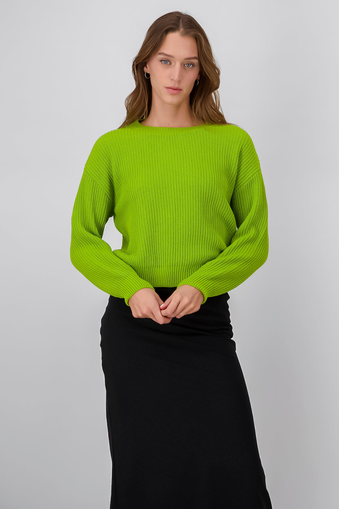 Round Neck Woven Sweater GREEN