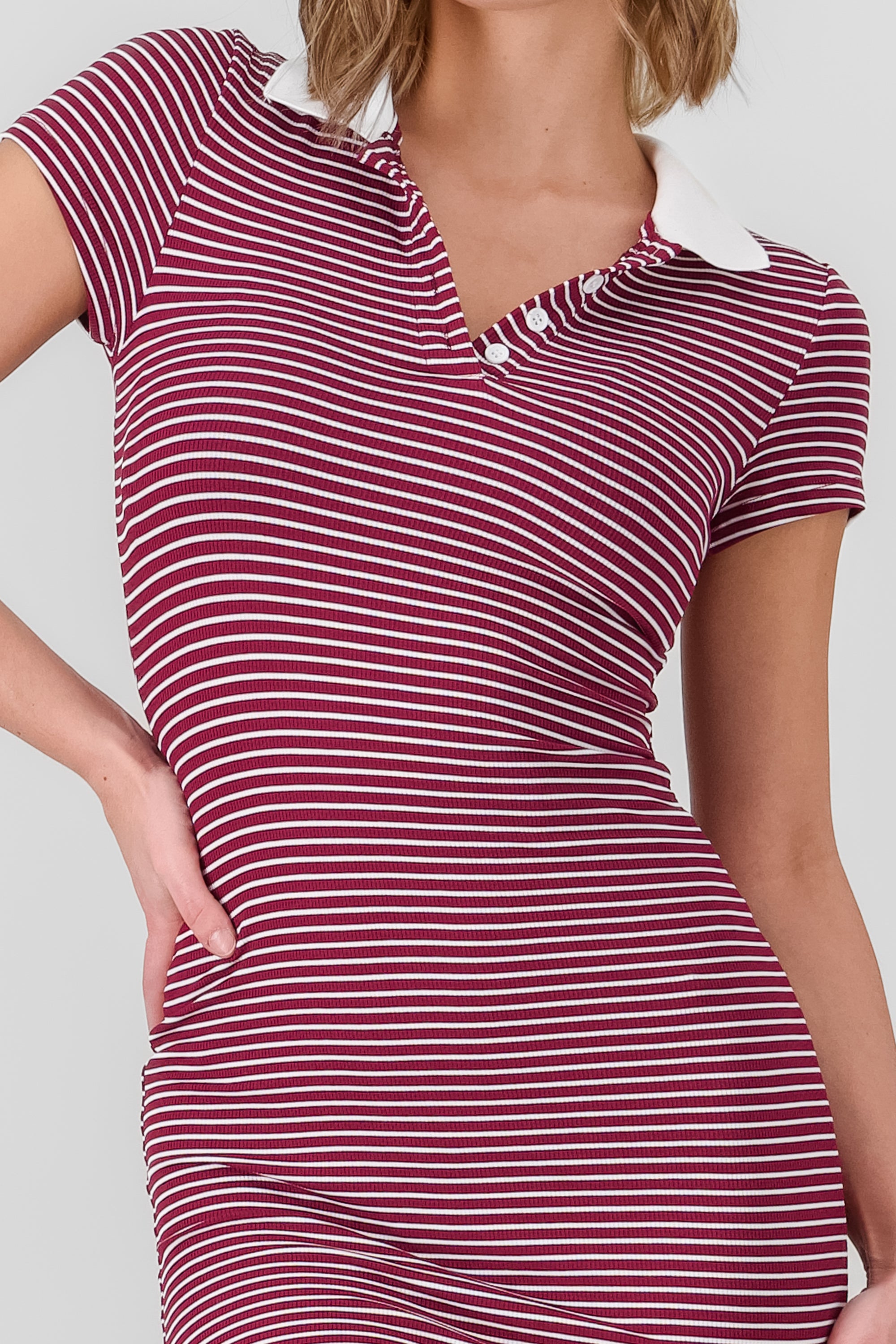 Neck Polo Mini Dress BURGUNDY COMBO