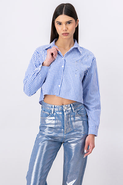 Long Sleeve StripedPattern Blouse BLUE COMBO