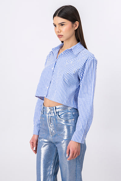 Long Sleeve StripedPattern Blouse BLUE COMBO