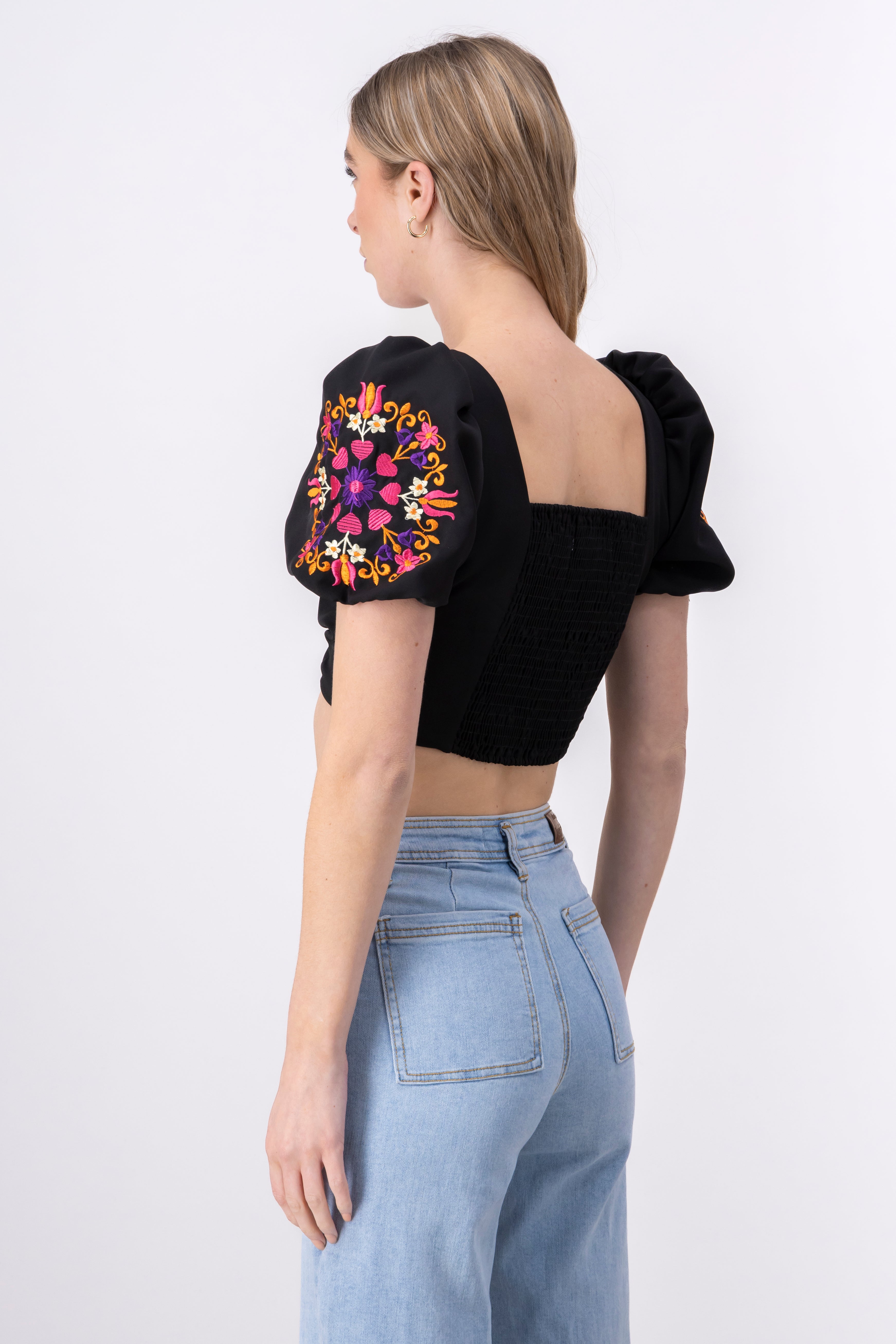 Top Puff Sleeves Detail BLACK