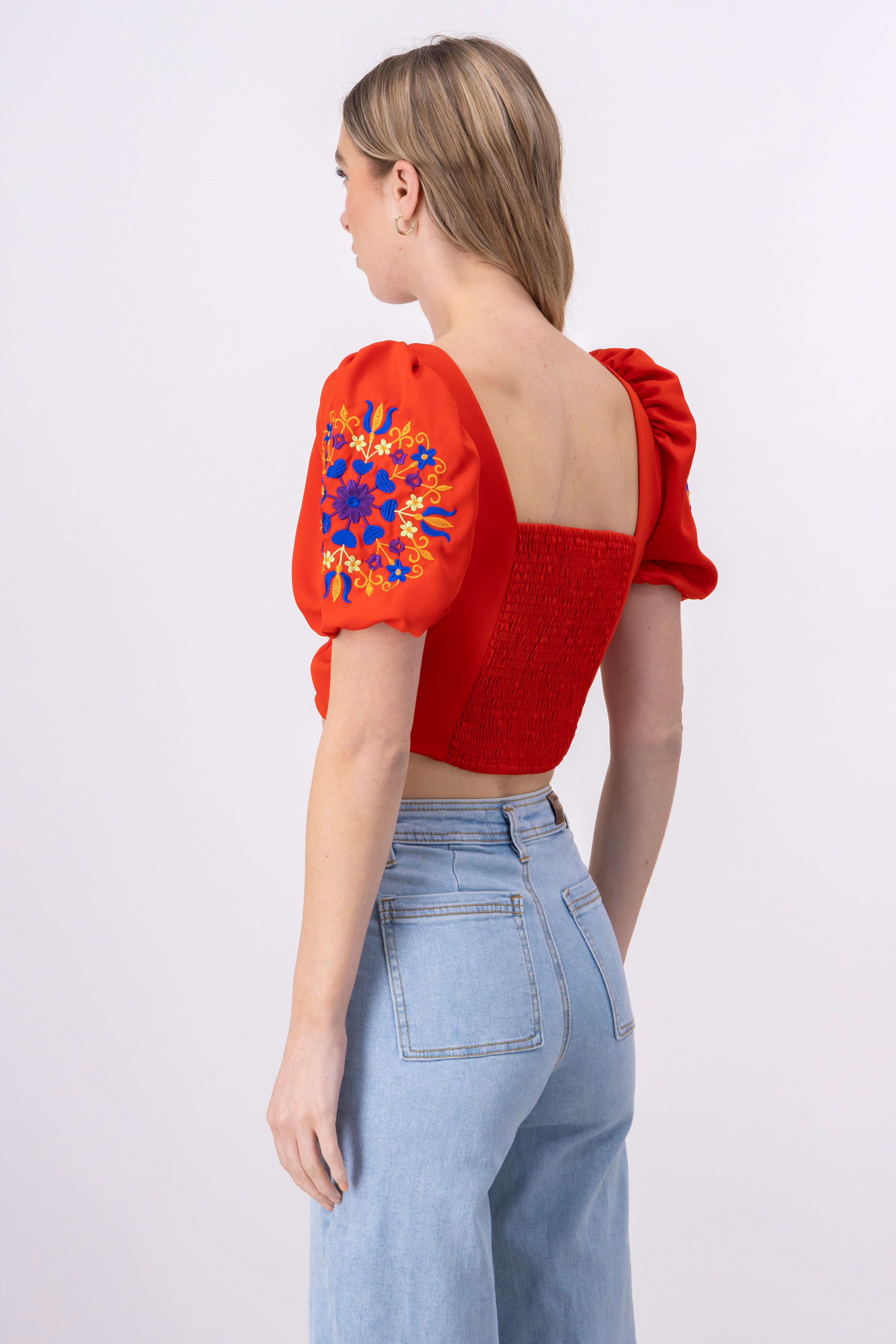 Top Puff Sleeves Detail RED