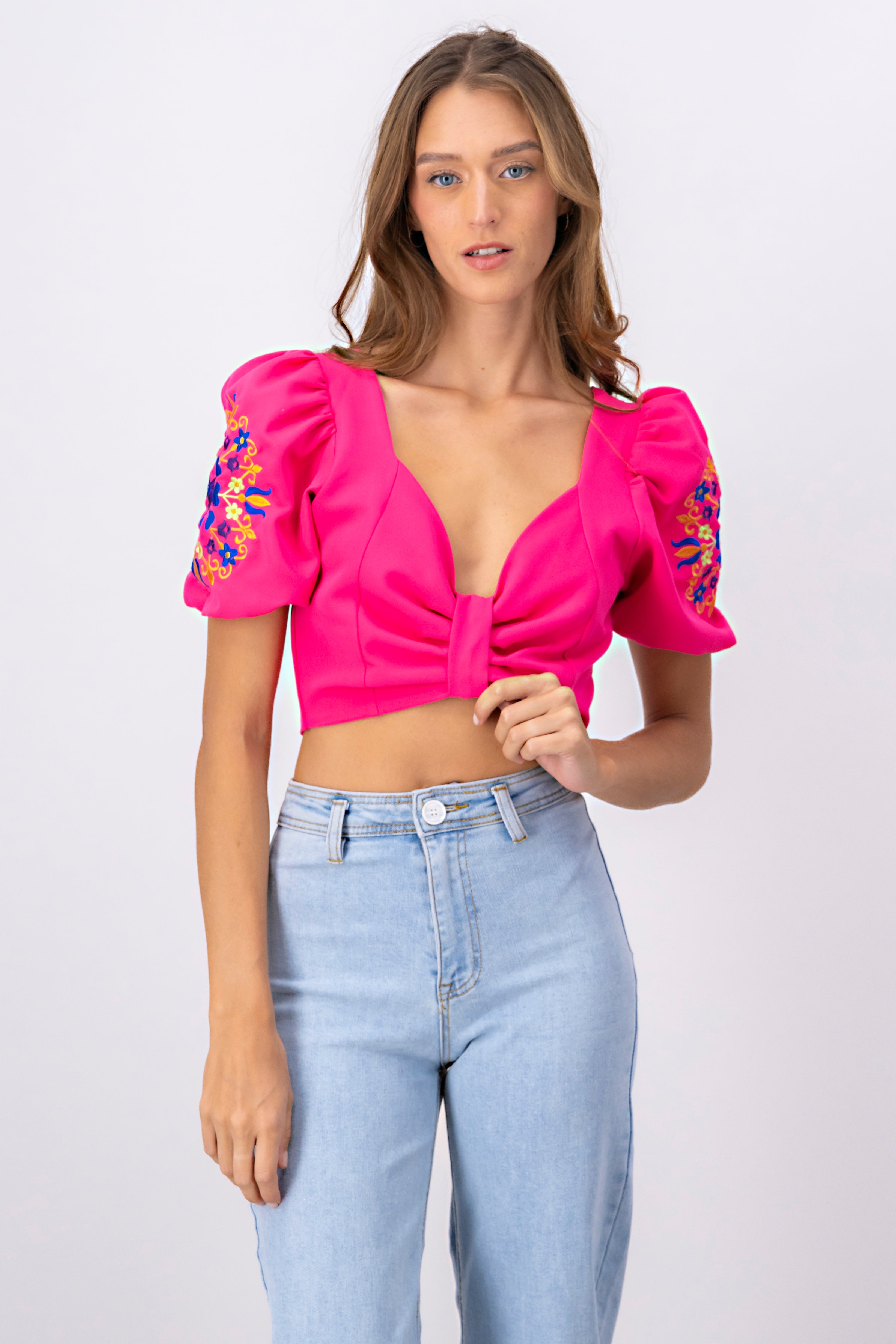 Top Puff Sleeves Detail FUCHSIA