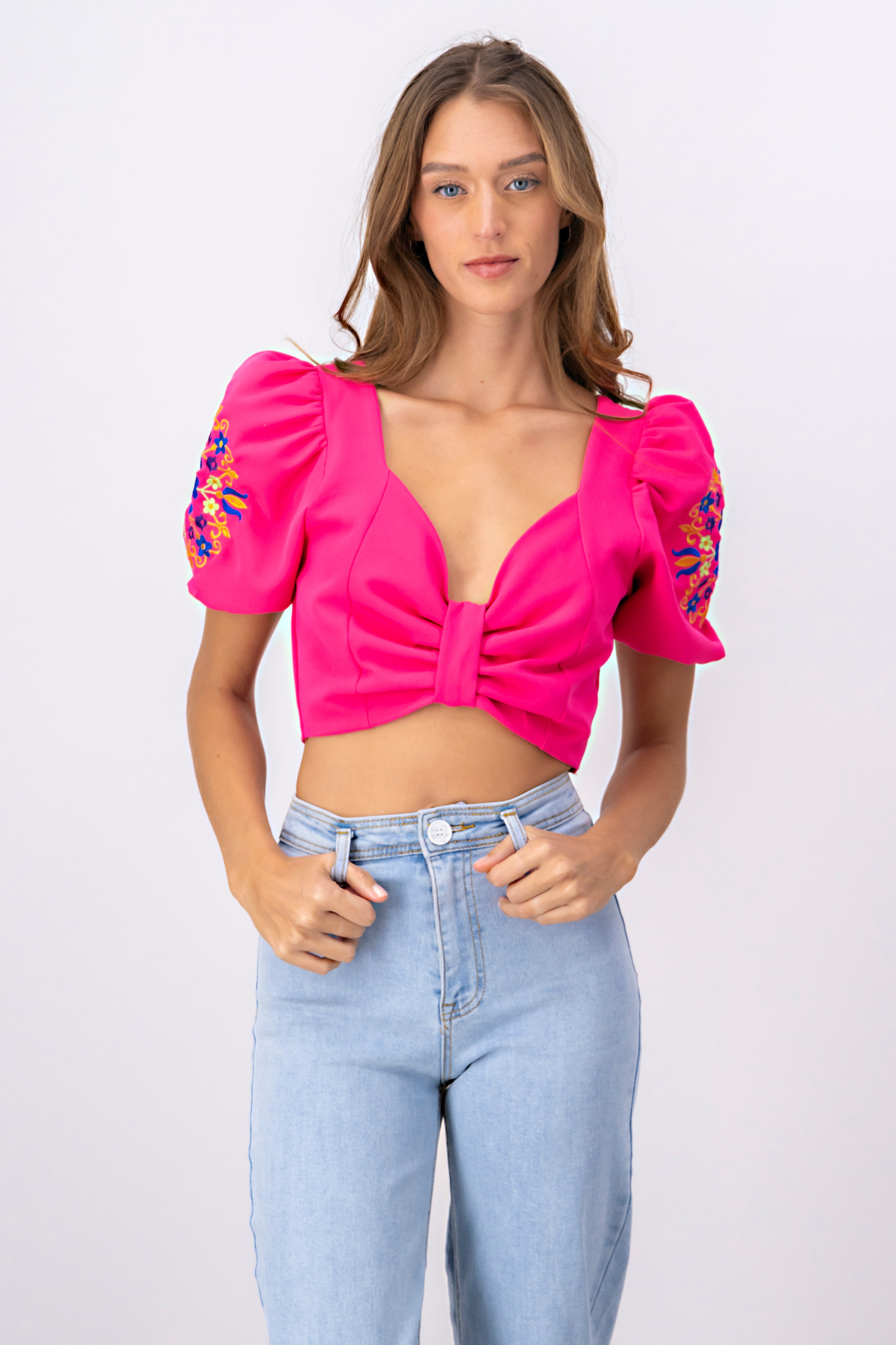 Top Puff Sleeves Detail FUCHSIA