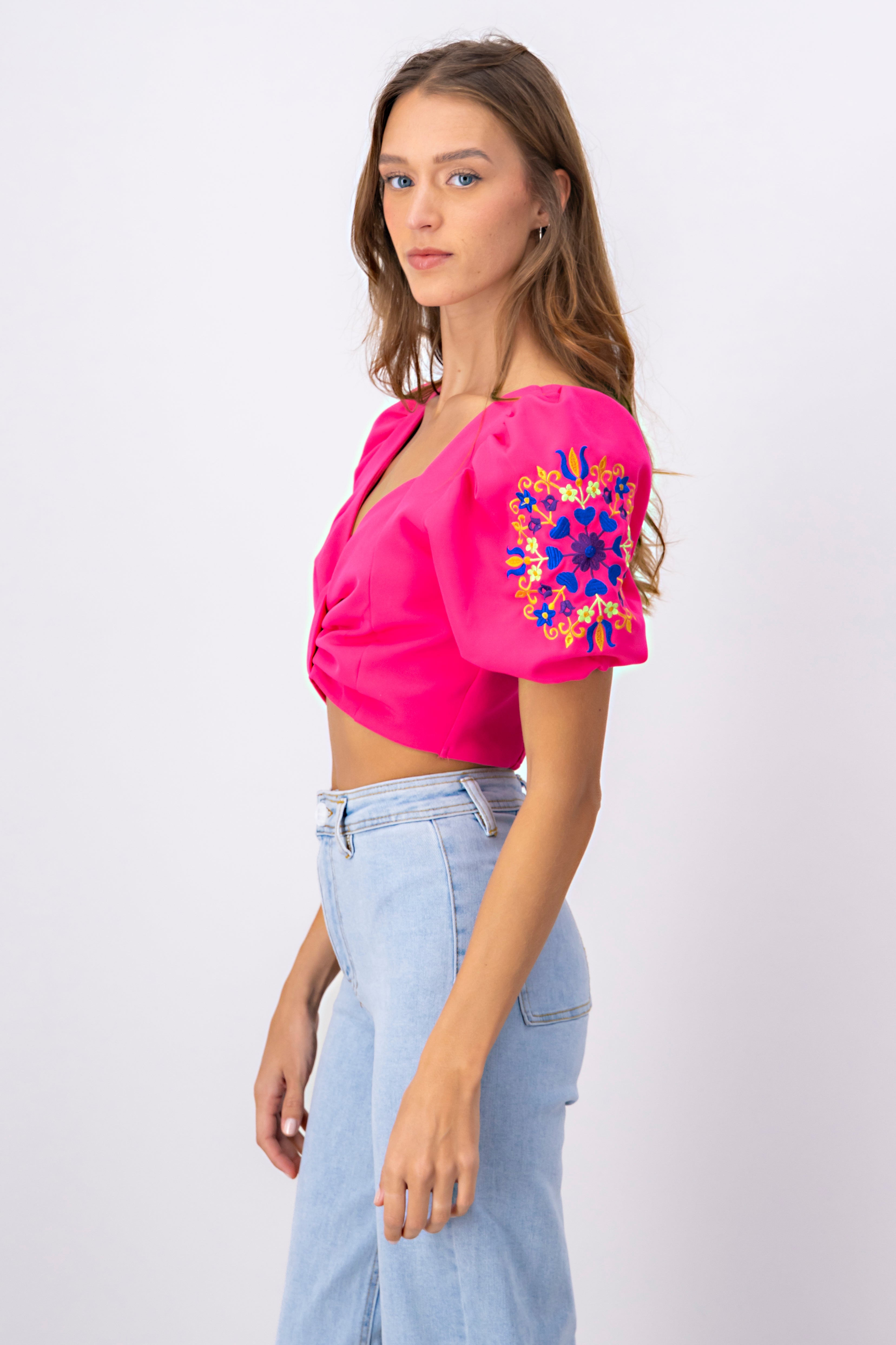 Top Puff Sleeves Detail FUCHSIA