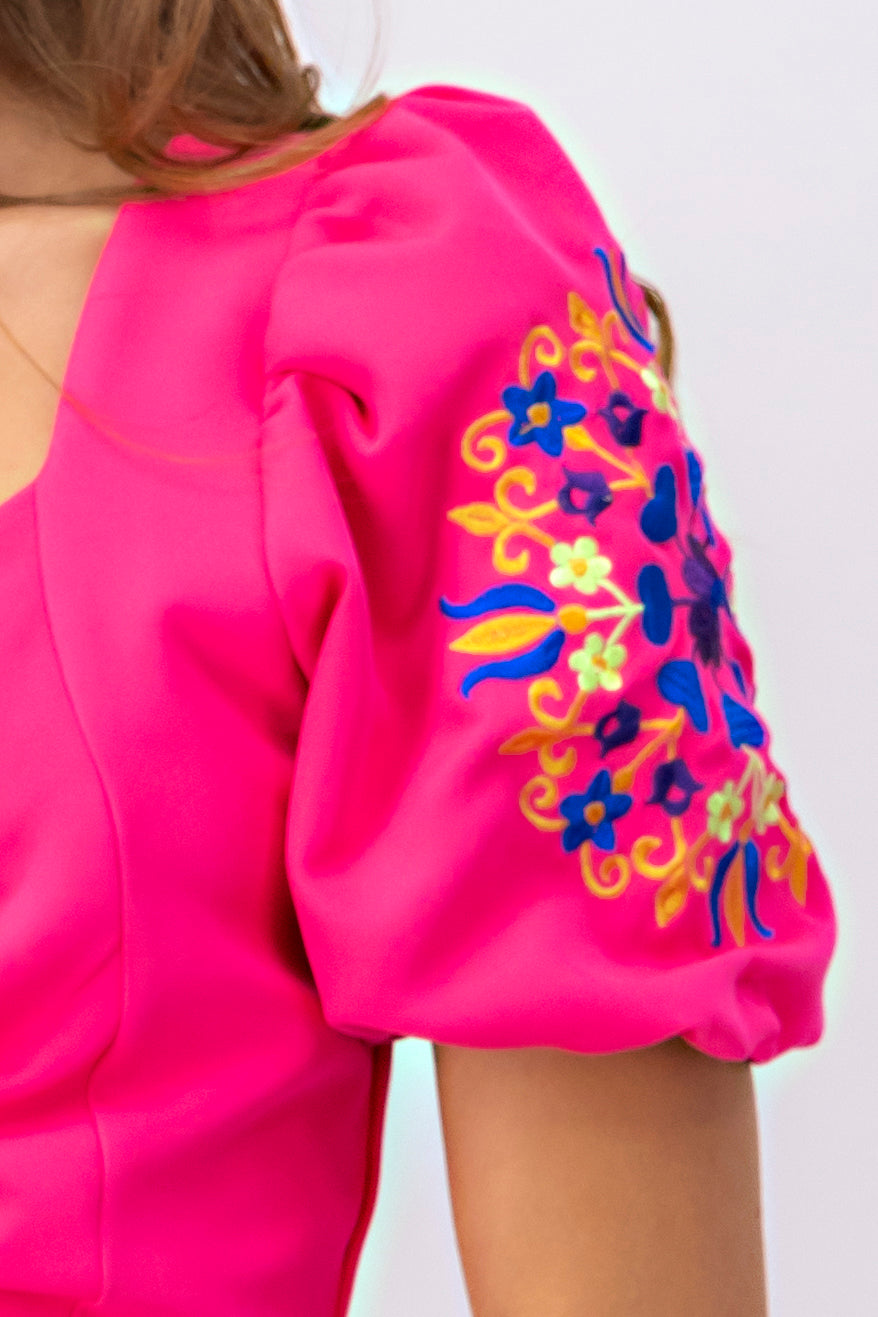 Top Puff Sleeves Detail FUCHSIA