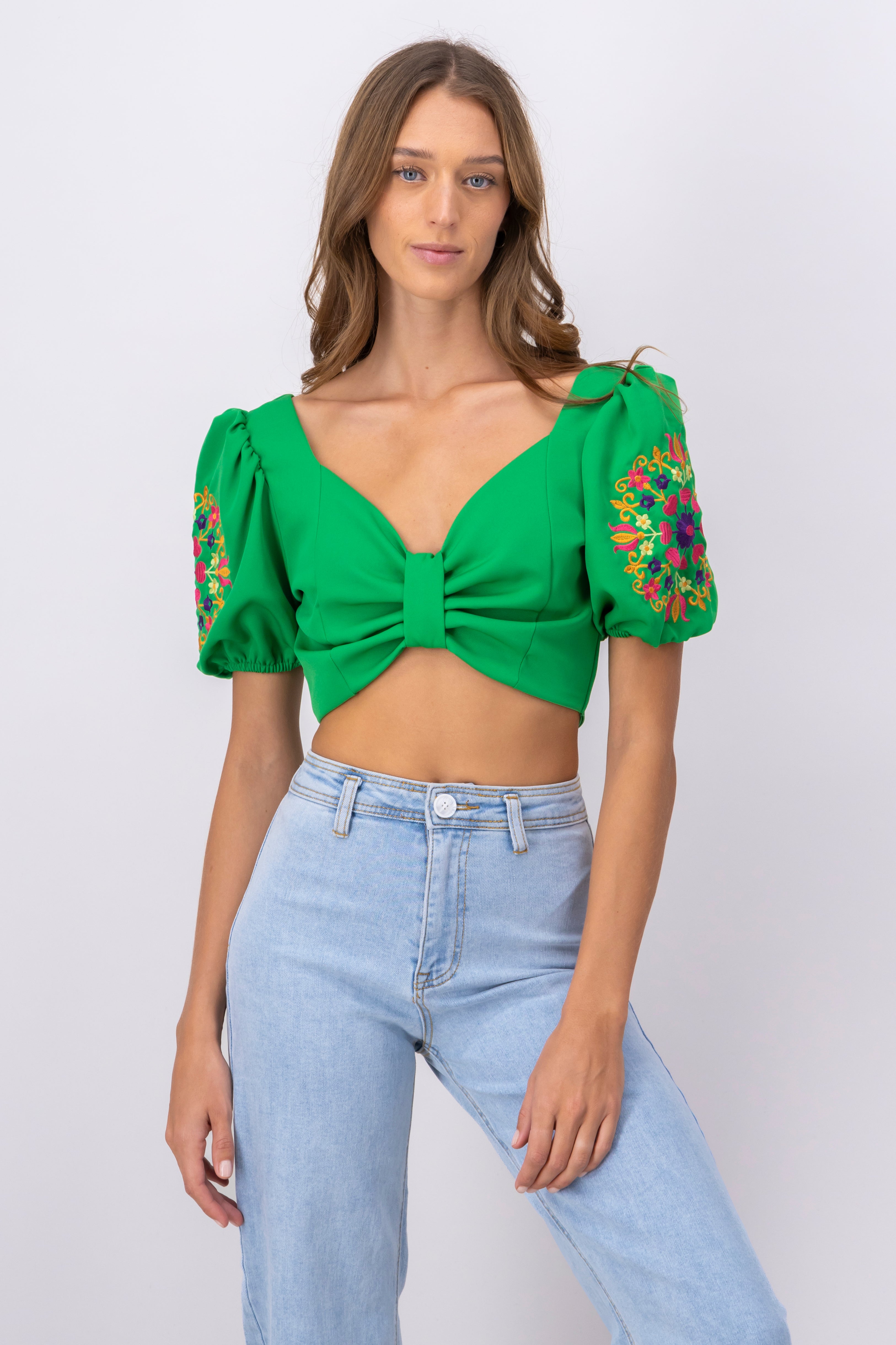 Top Puff Sleeves Detail GREEN