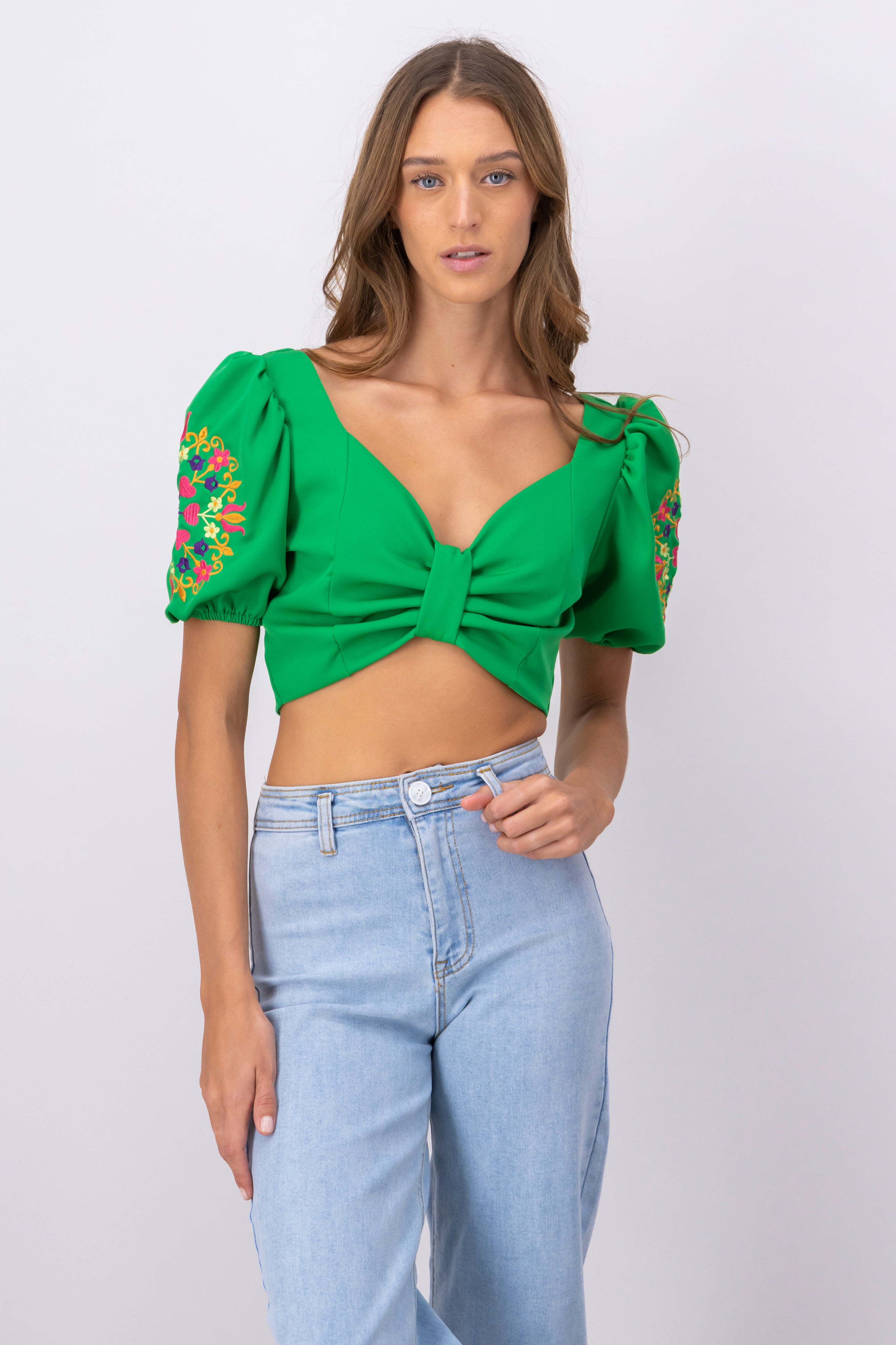 Top Puff Sleeves Detail GREEN