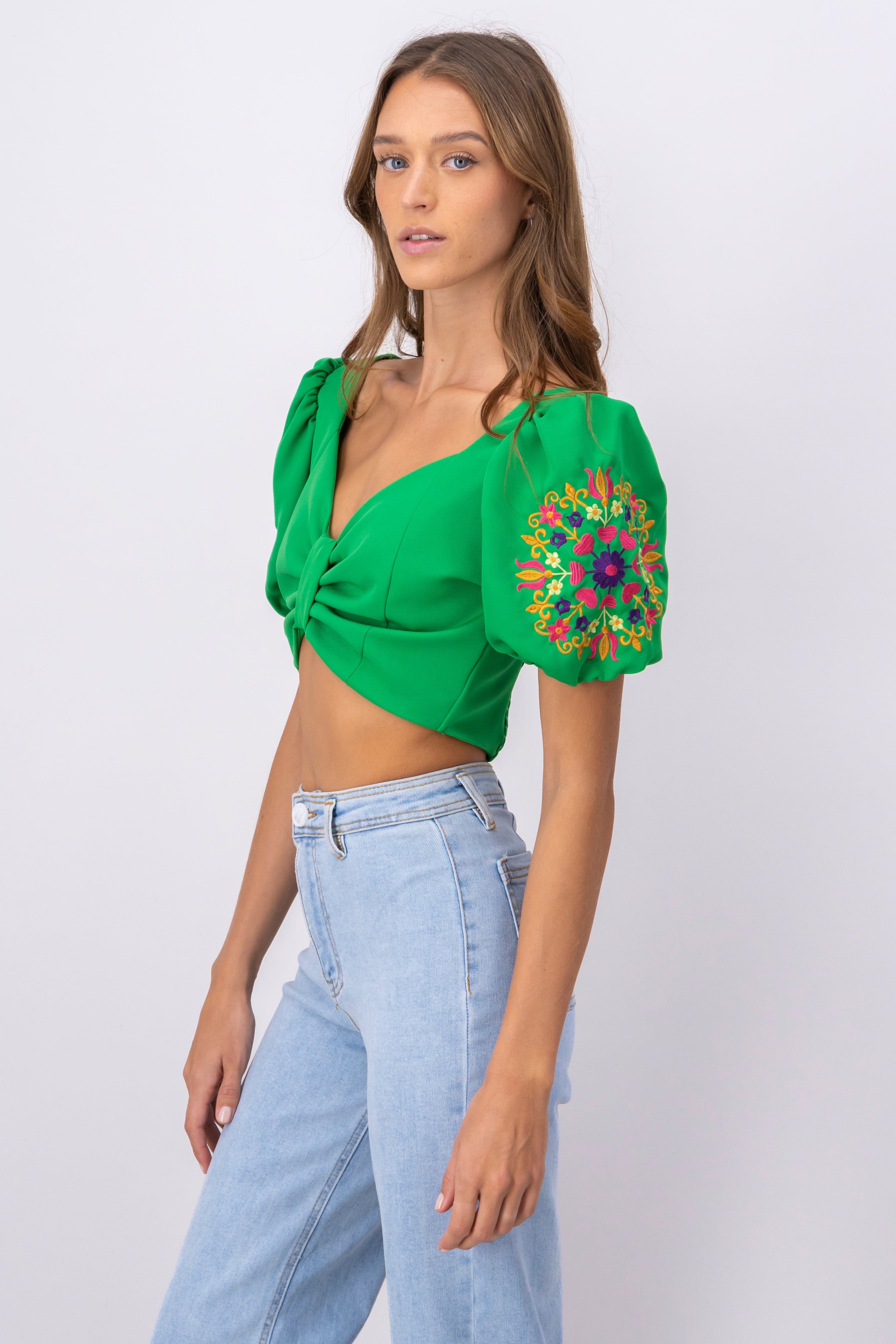 Top Puff Sleeves Detail GREEN