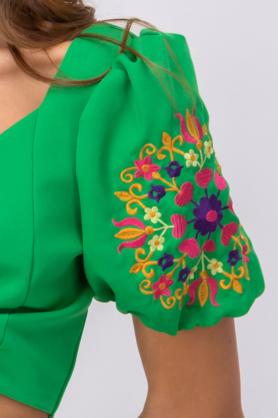 Top Puff Sleeves Detail GREEN