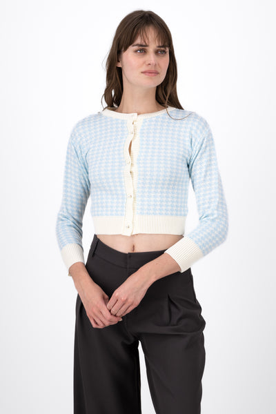 Houndstooth Pattern ButtonFront Cardigan BLUE