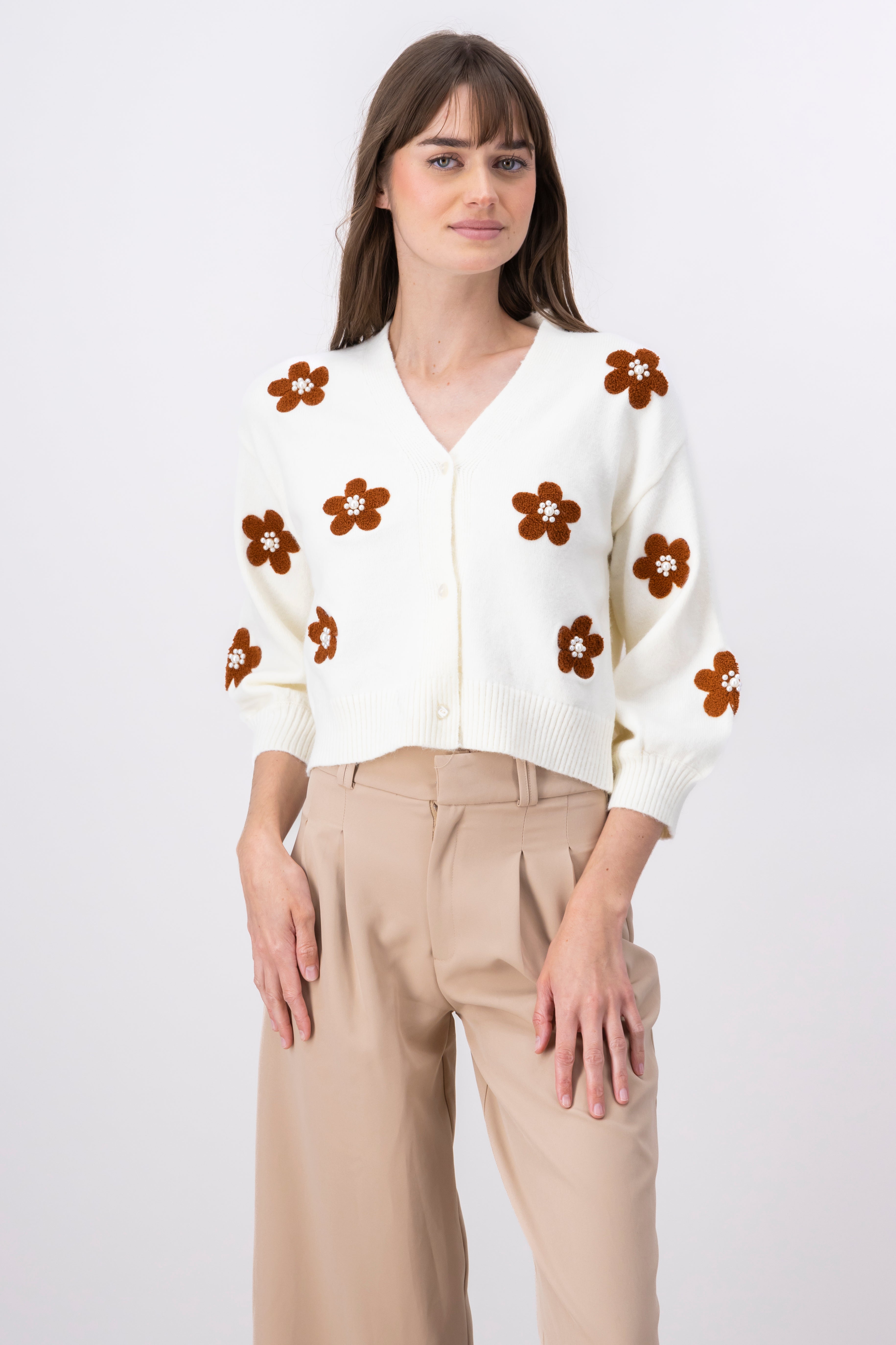 Pearl Floral Cardigan BROWN