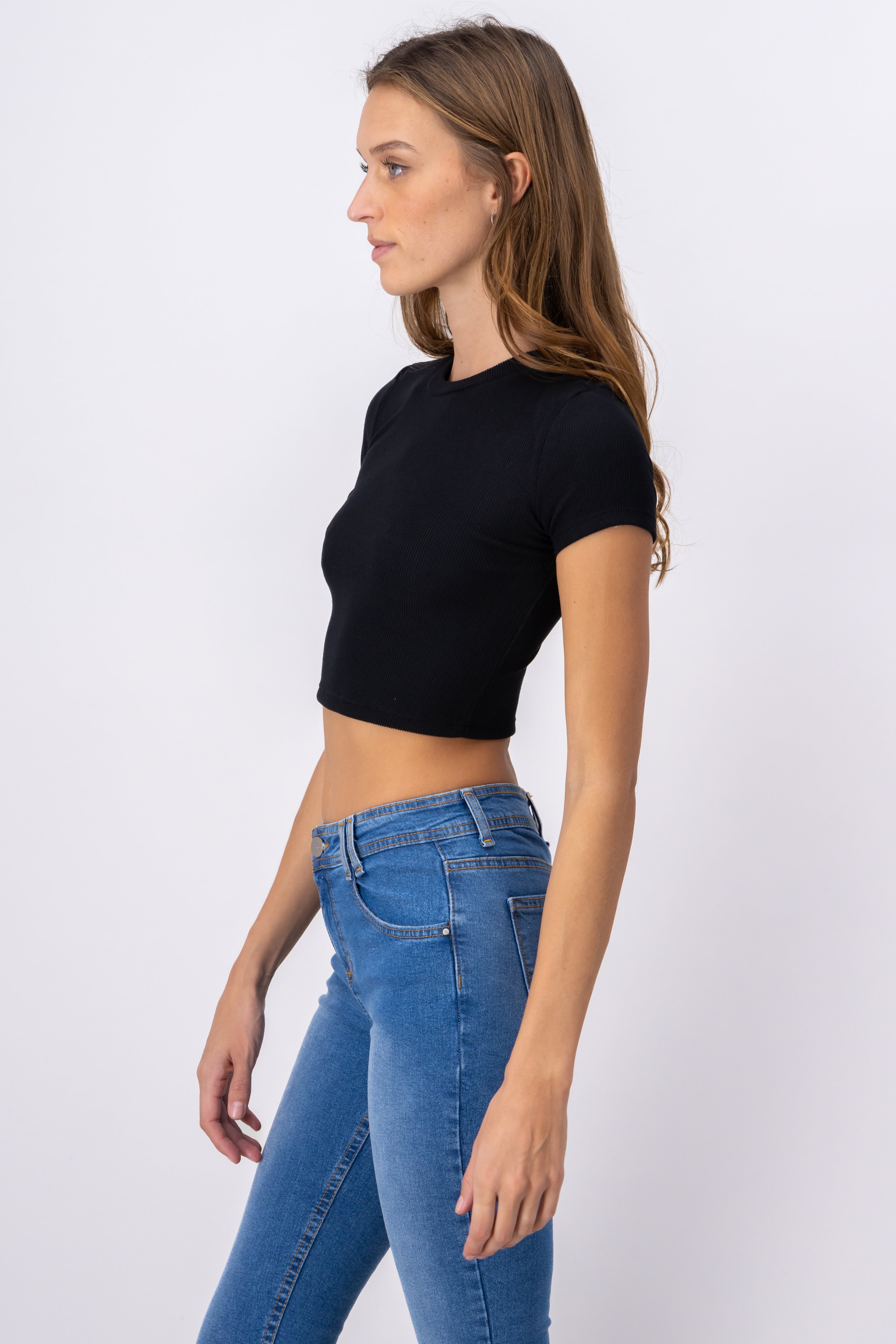 Short Sleeve Ribbed Crop Top BLACK