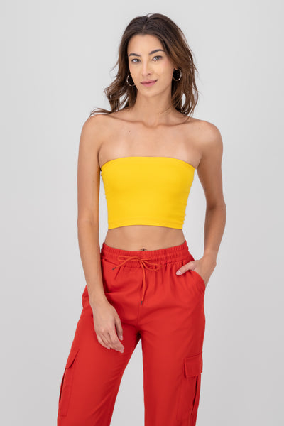 Strapless ribbed tube top CORAL