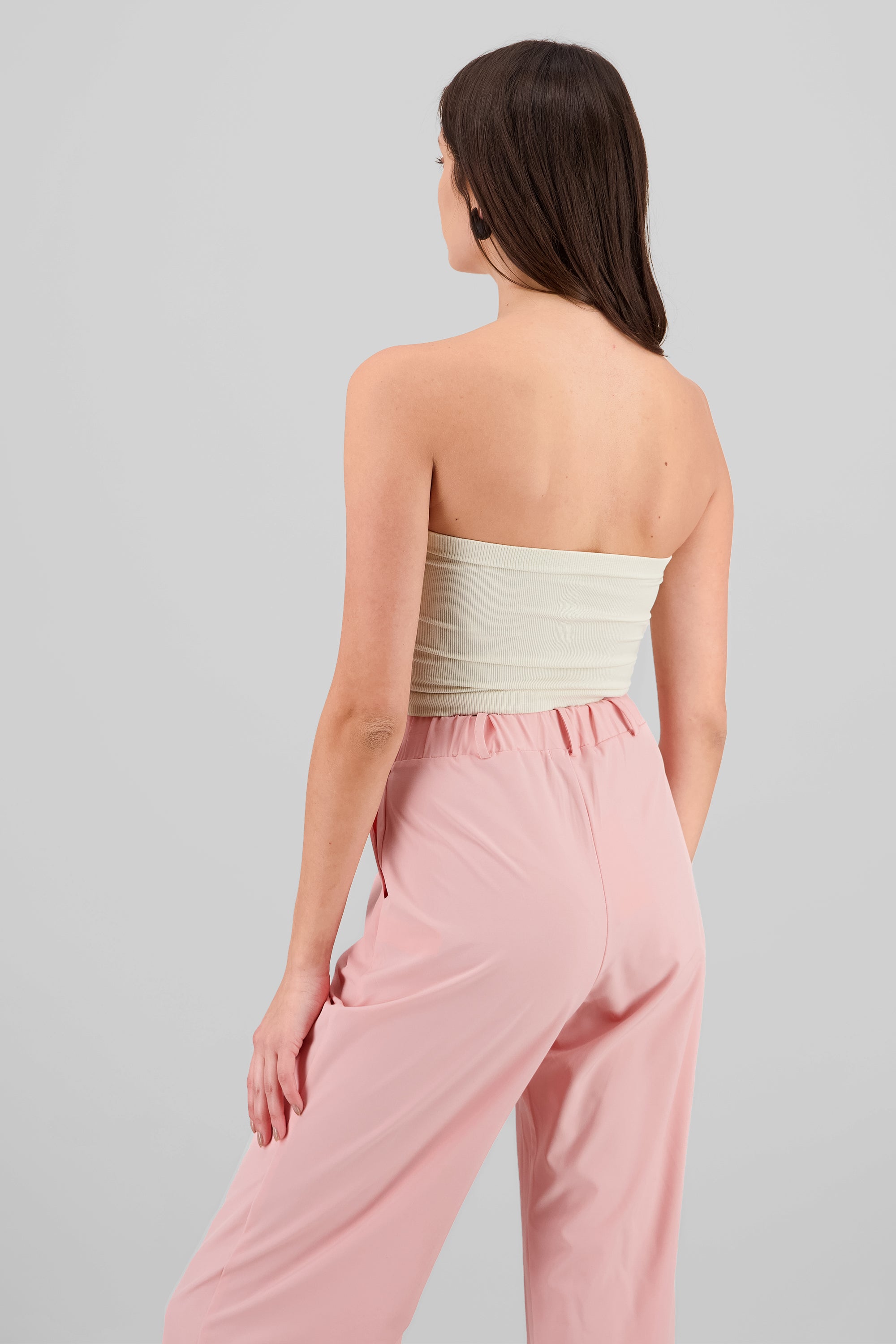 Strapless ribbed tube top BEIGE