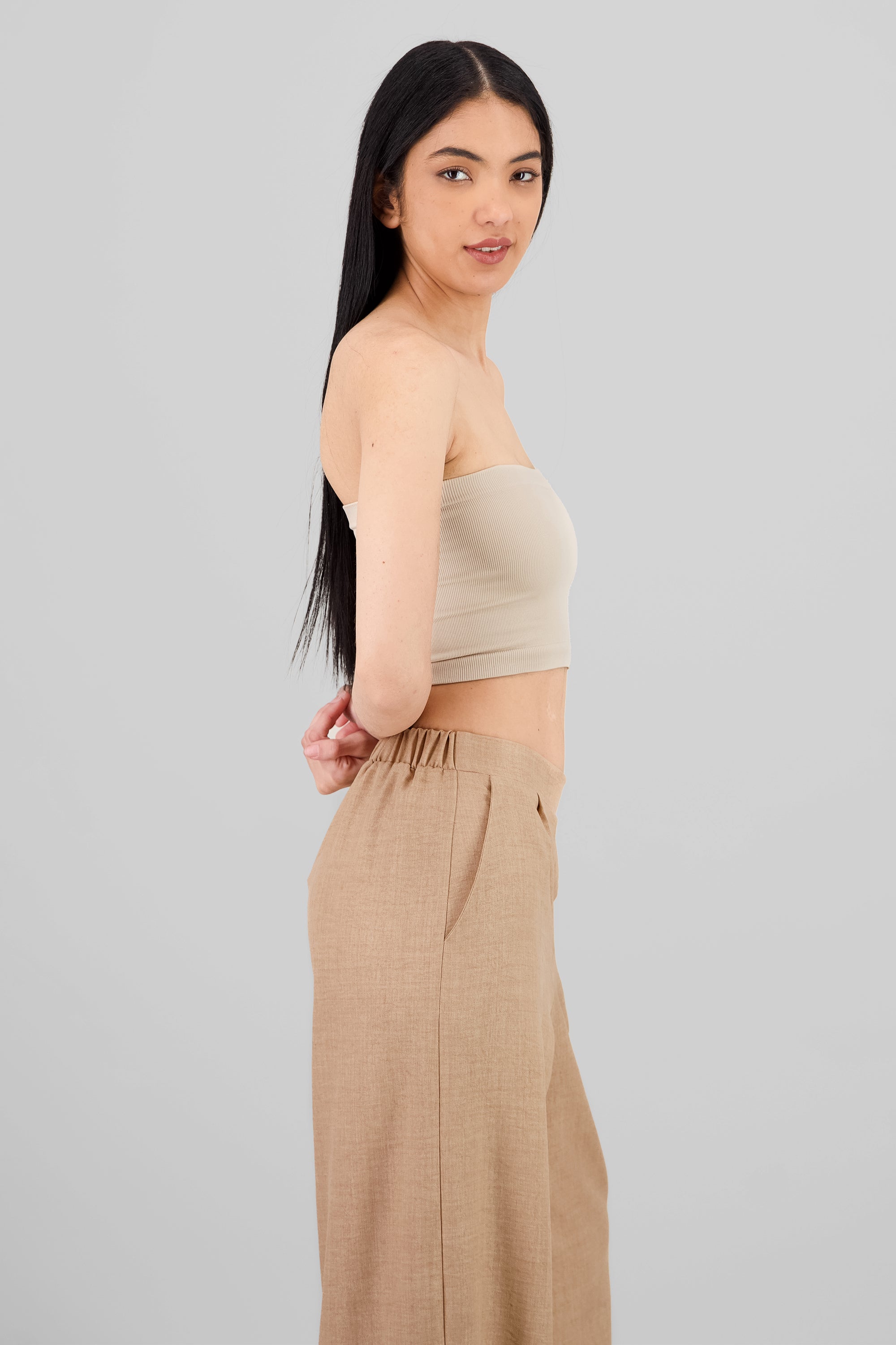 Strapless ribbed tube top SAND