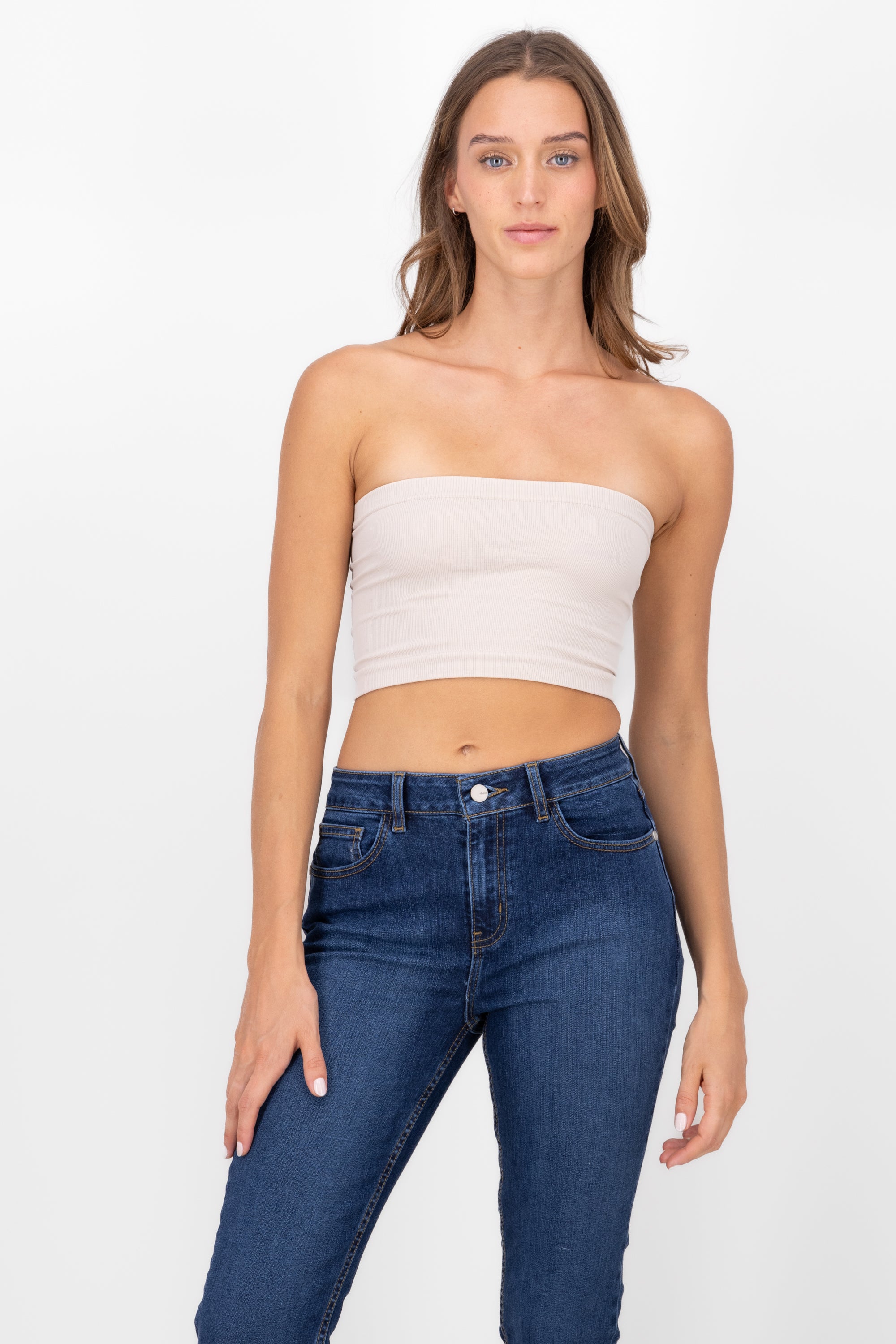 Strapless ribbed tube top IVORY