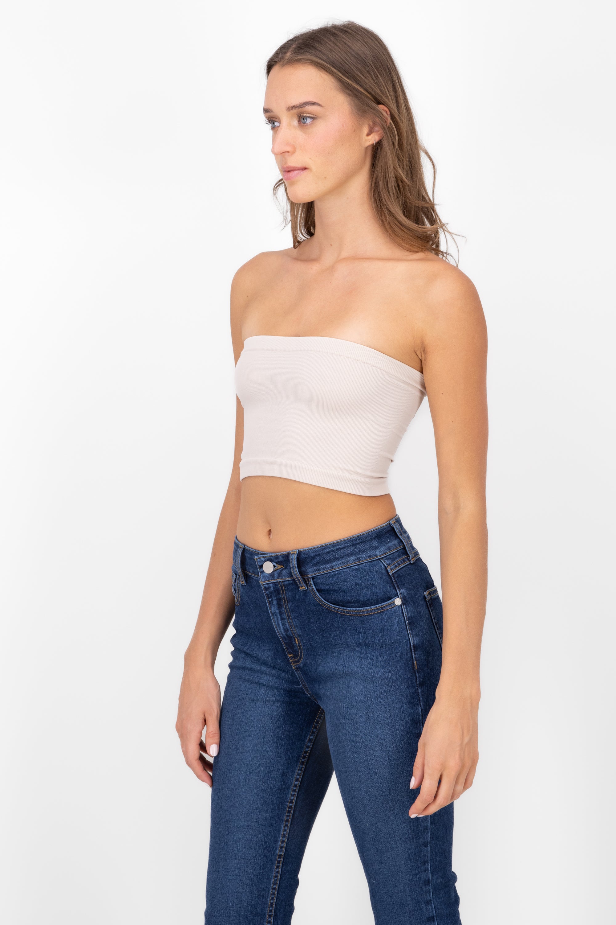 Strapless ribbed tube top IVORY