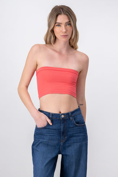 Strapless ribbed tube top CORAL