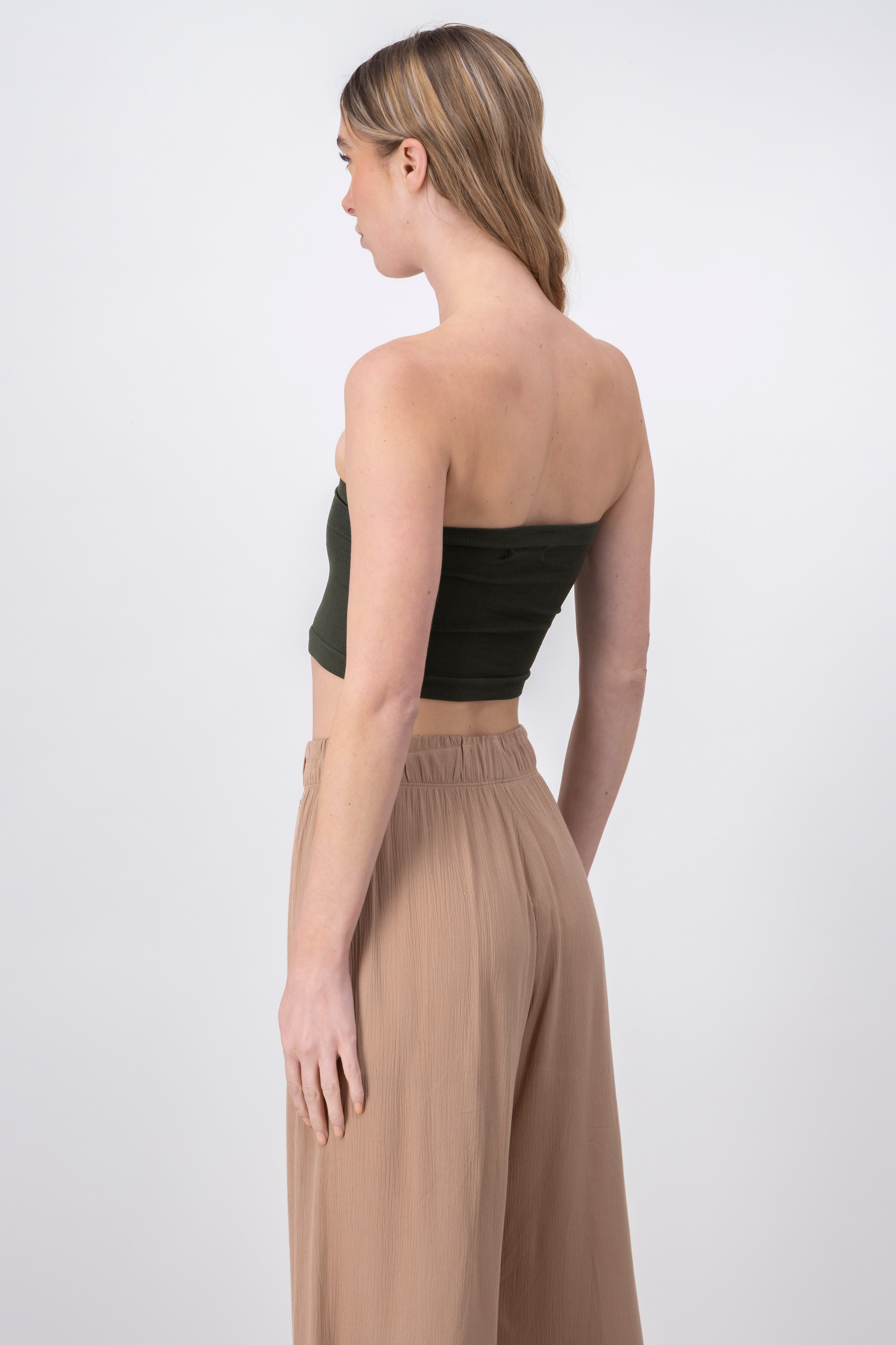 Strapless ribbed tube top OLIVE