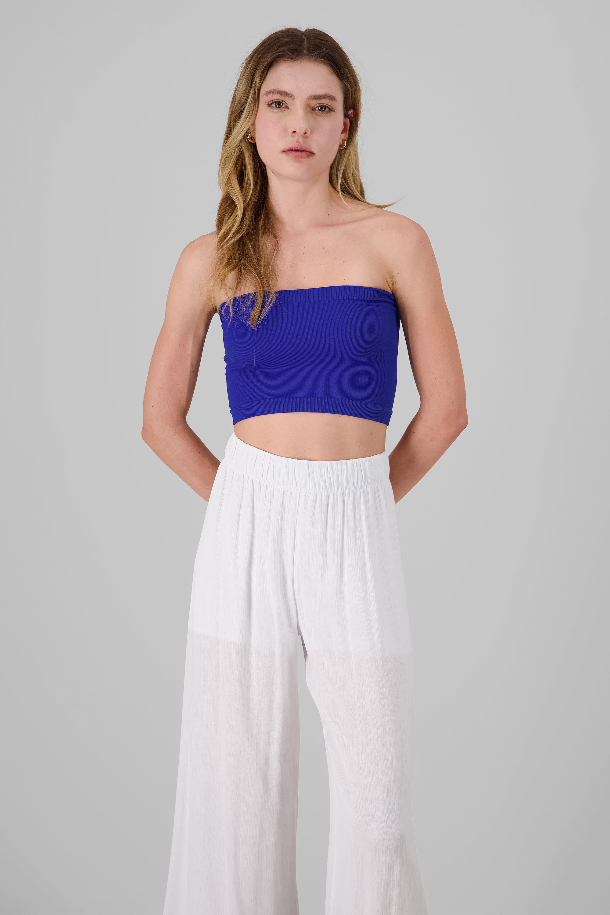 Strapless ribbed tube top BRIGHT SKY BLUE