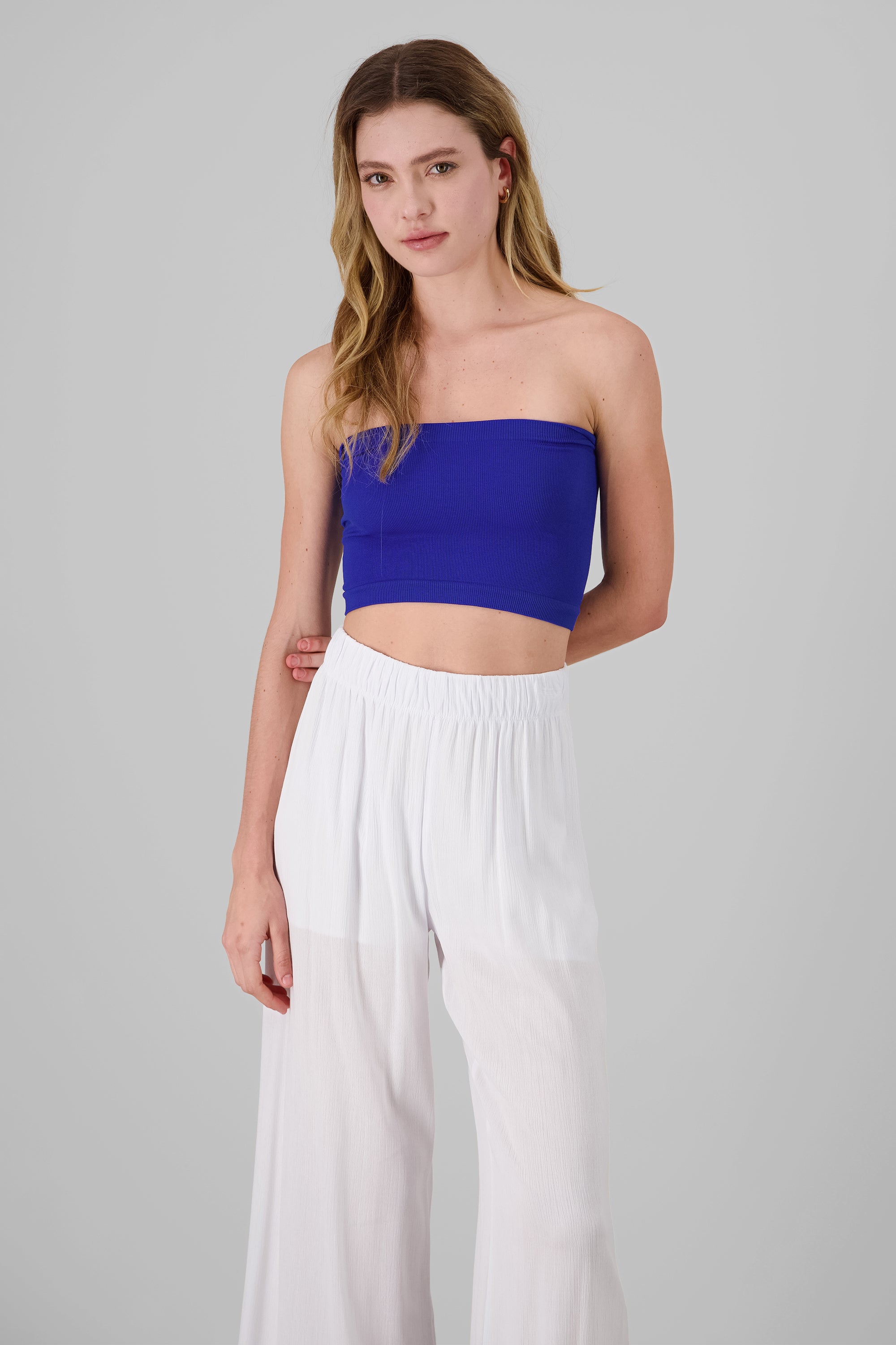 Strapless ribbed tube top BRIGHT SKY BLUE