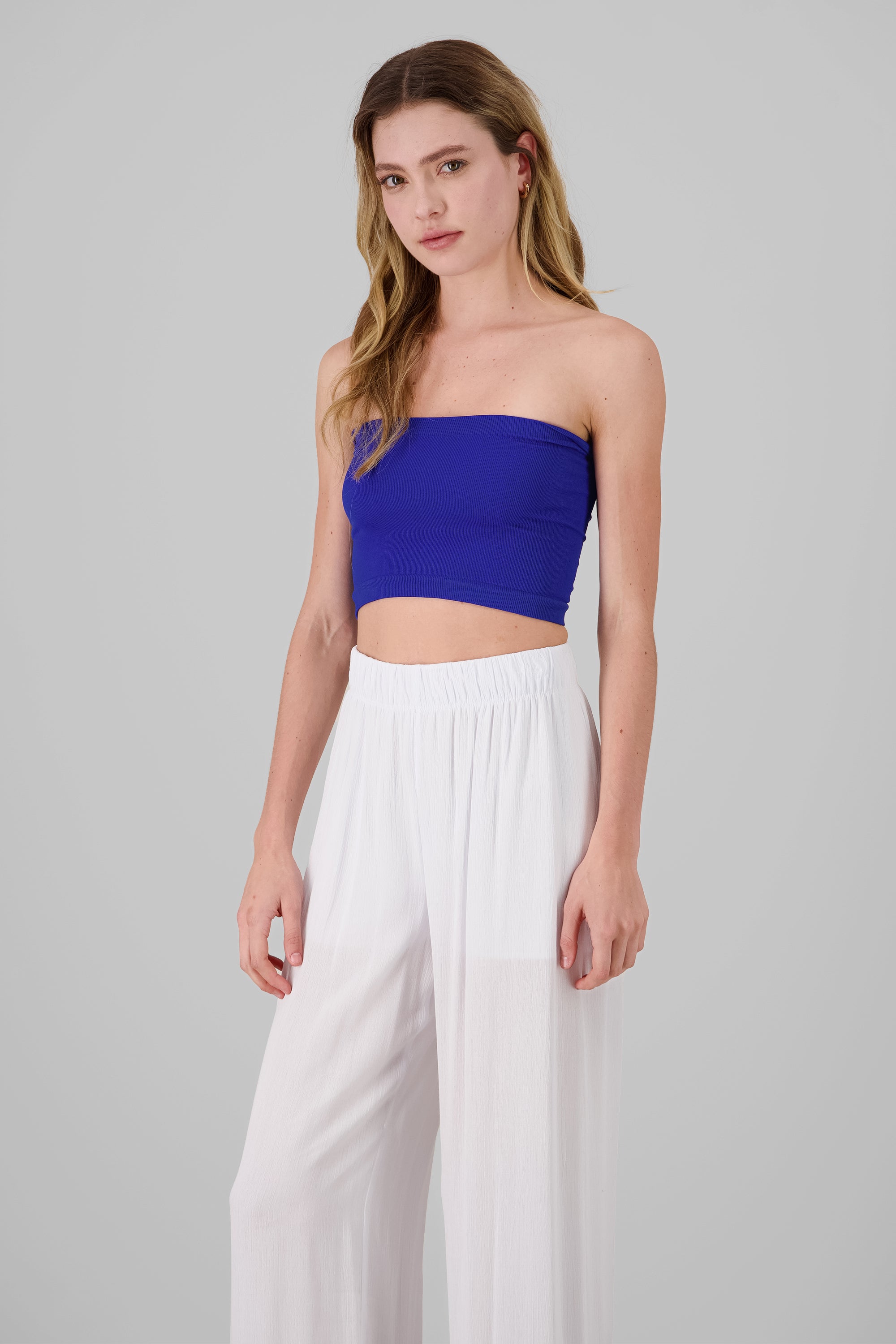 Strapless ribbed tube top BRIGHT SKY BLUE