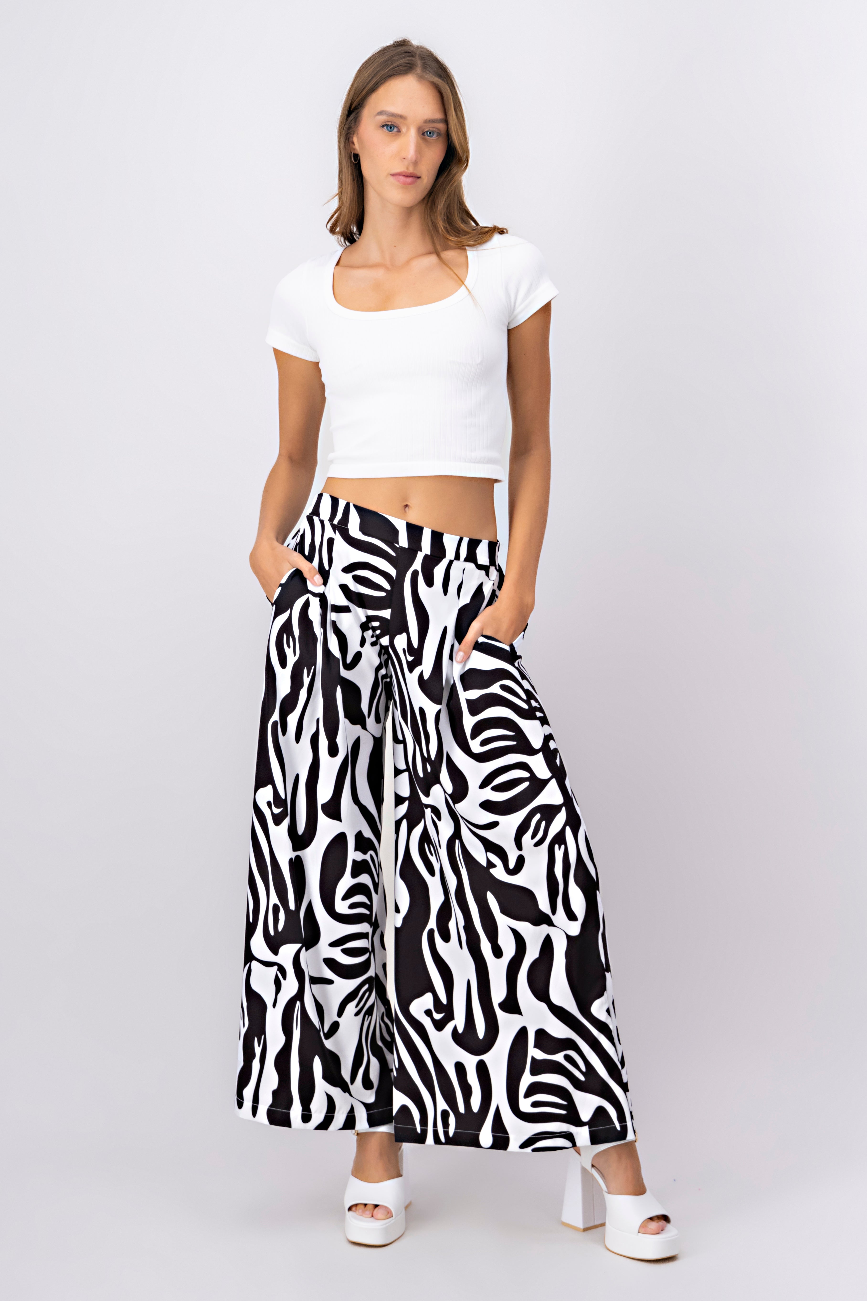 Printed Super WideLeg Pants BLACK COMBO