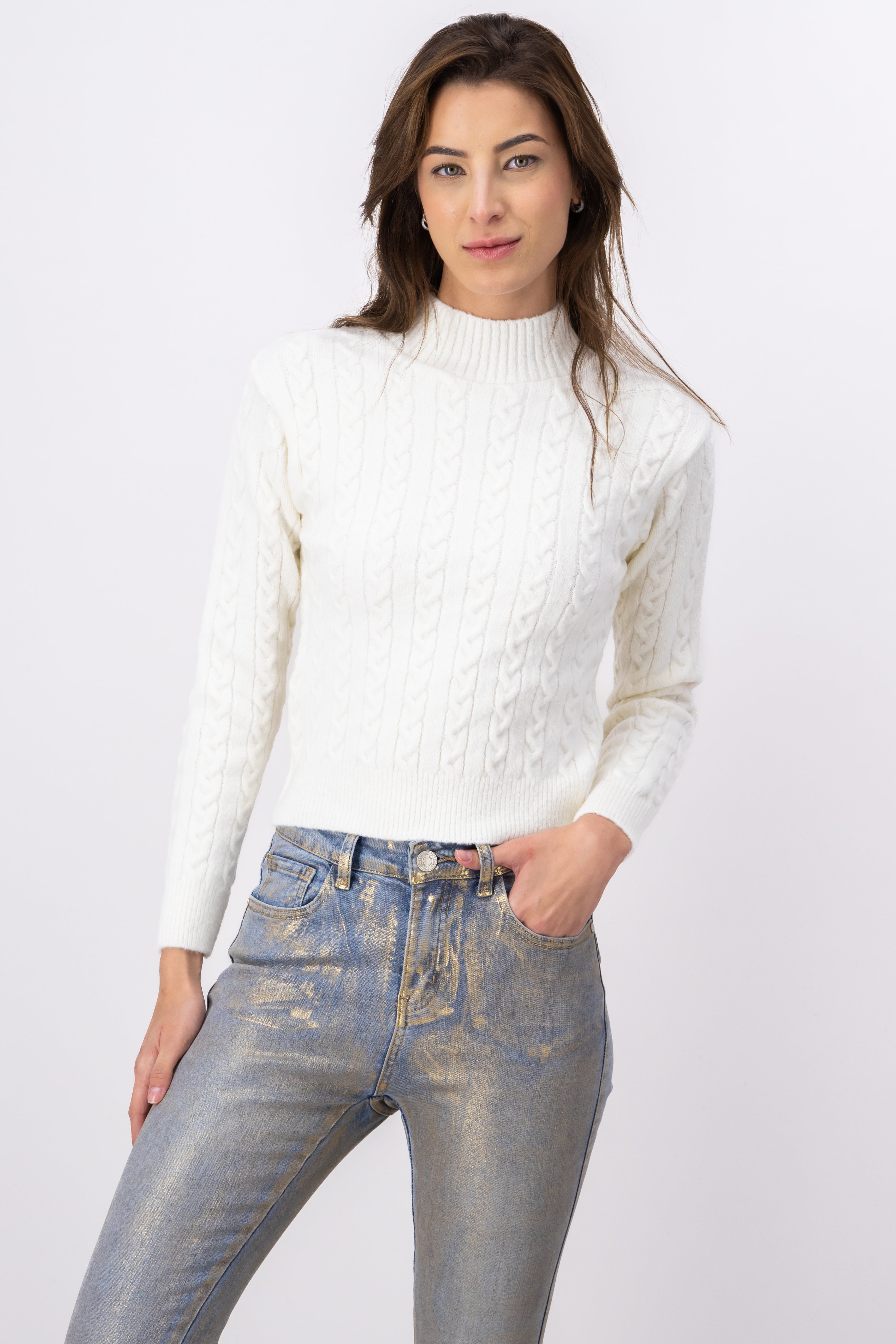 MockNeck Knit Sweater IVORY