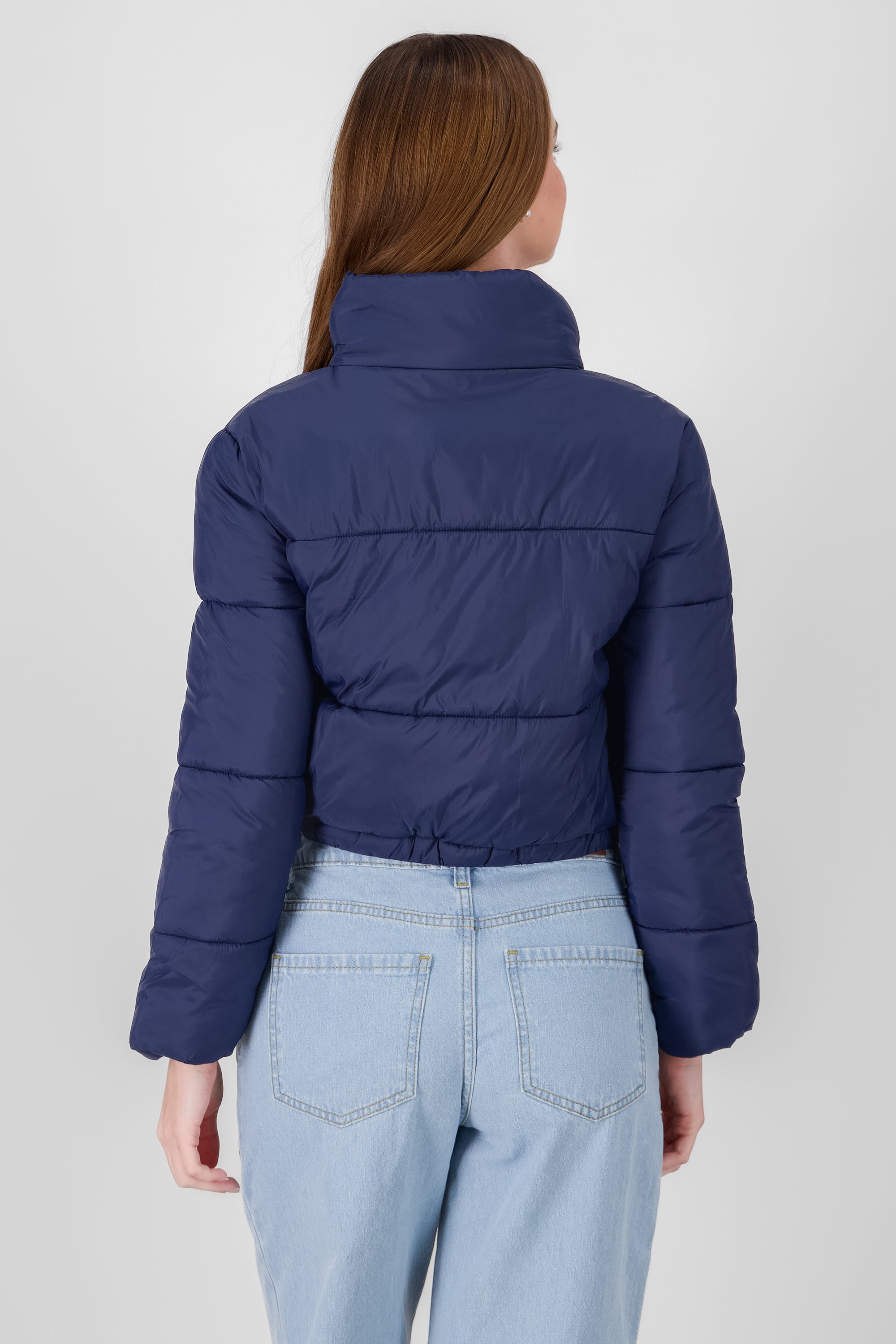 High Neck Cropped Puffer Jacket NAVY