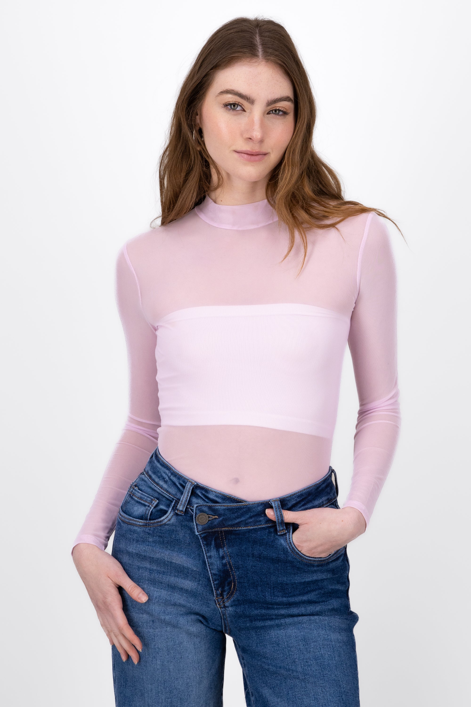 Long sleeved mesh bodysuit PASTEL PURPLE