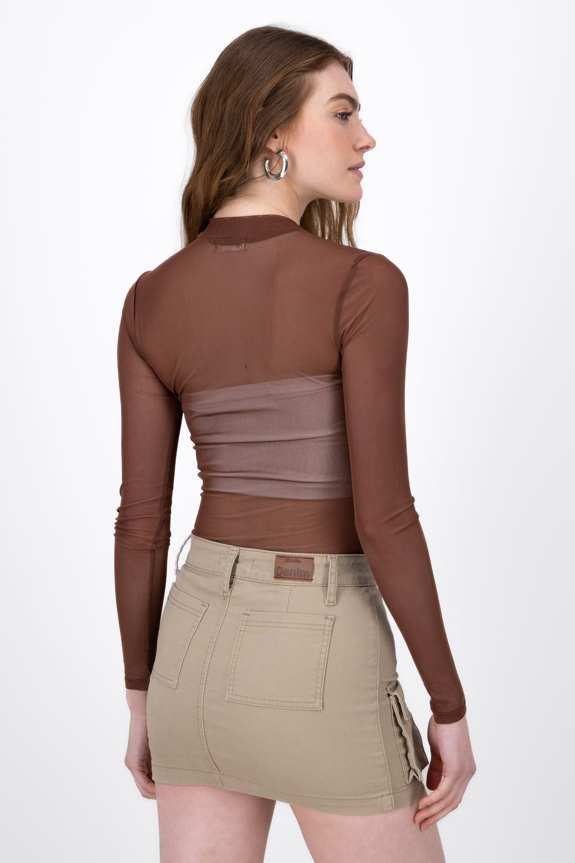 Long sleeved mesh bodysuit BROWN