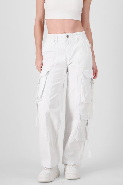 Straight Leg Cargo Pants With Strap Detailing IVORY