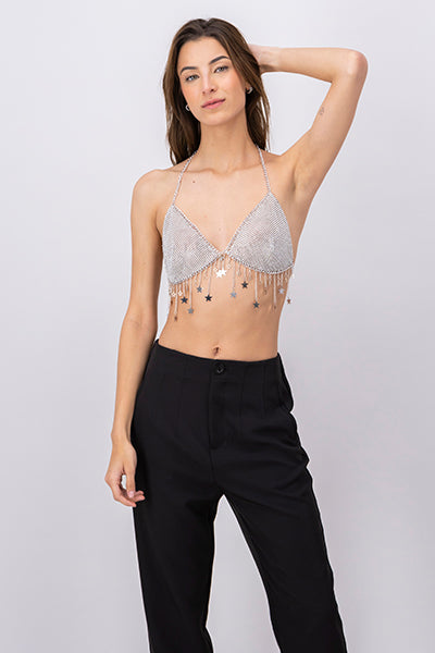 Rhinestone Chain Bralette SILVER