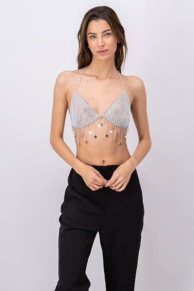 Rhinestone Chain Bralette SILVER